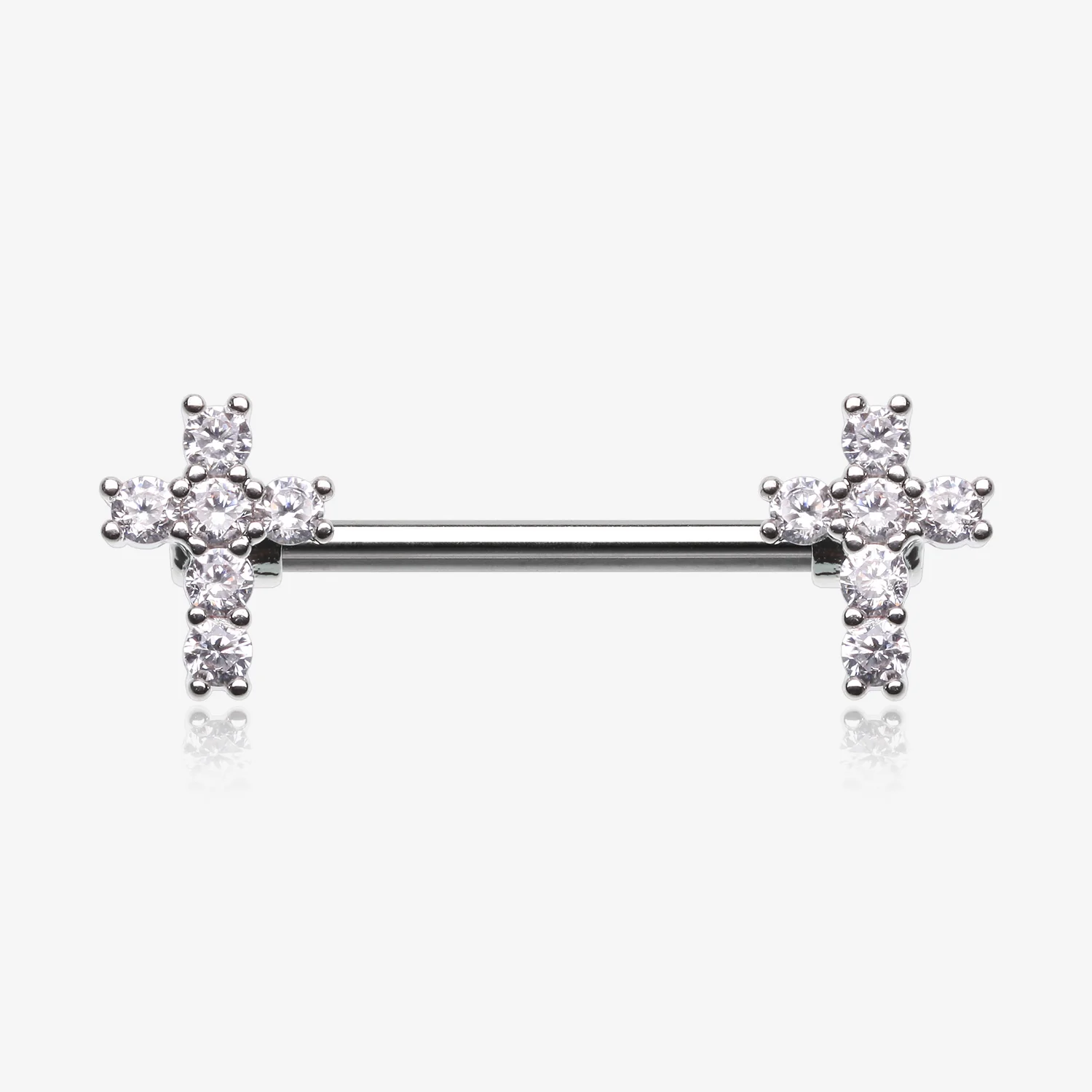 A Pair of Brilliant Sparkle Cross Multi-Gem Nipple Barbell