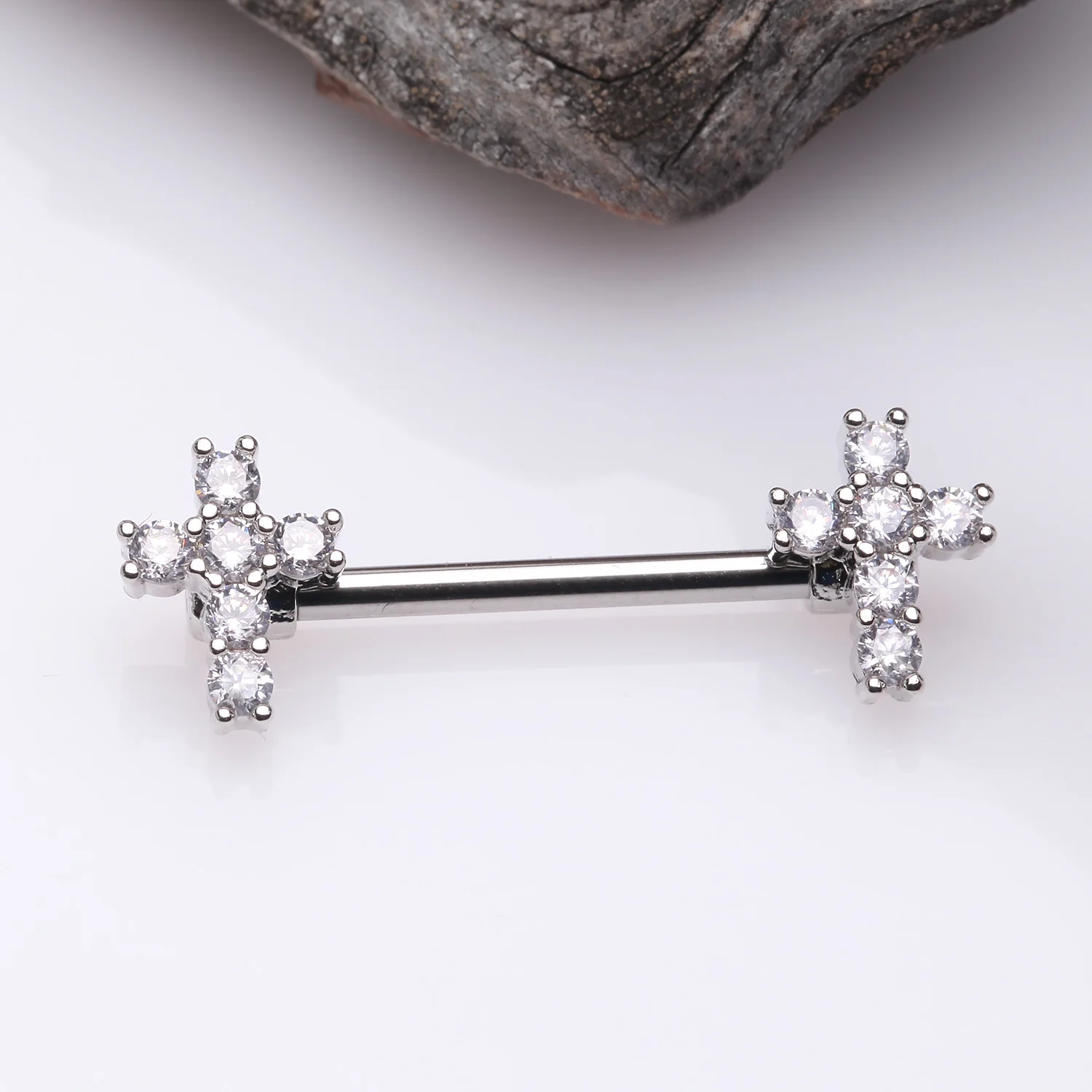 A Pair of Brilliant Sparkle Cross Multi-Gem Nipple Barbell - Image 2