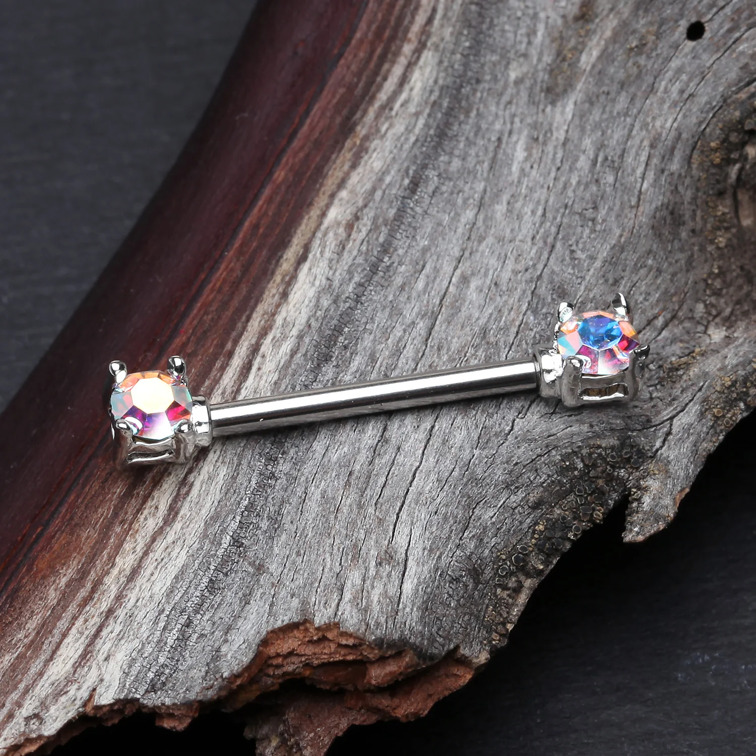 A Pair of Brilliant Sparkle Gem Prong Set Nipple Barbell - Image 2