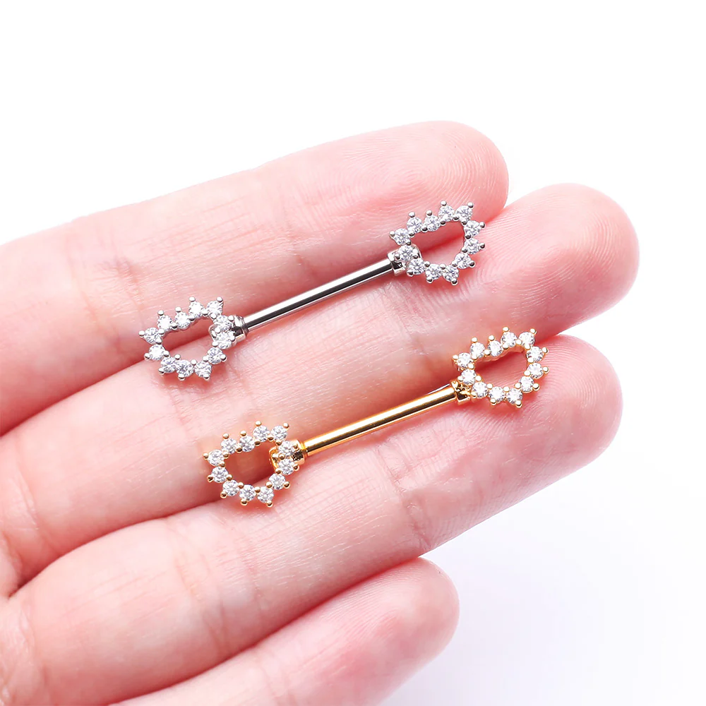 A Pair of Brilliant Sparkle Hollow Heart Nipple Barbell - Image 4