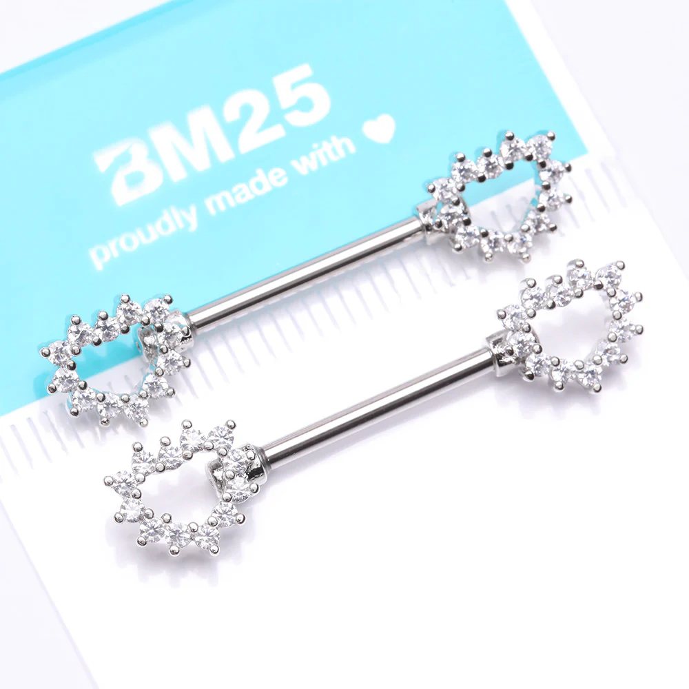 A Pair of Brilliant Sparkle Hollow Heart Nipple Barbell - Image 5