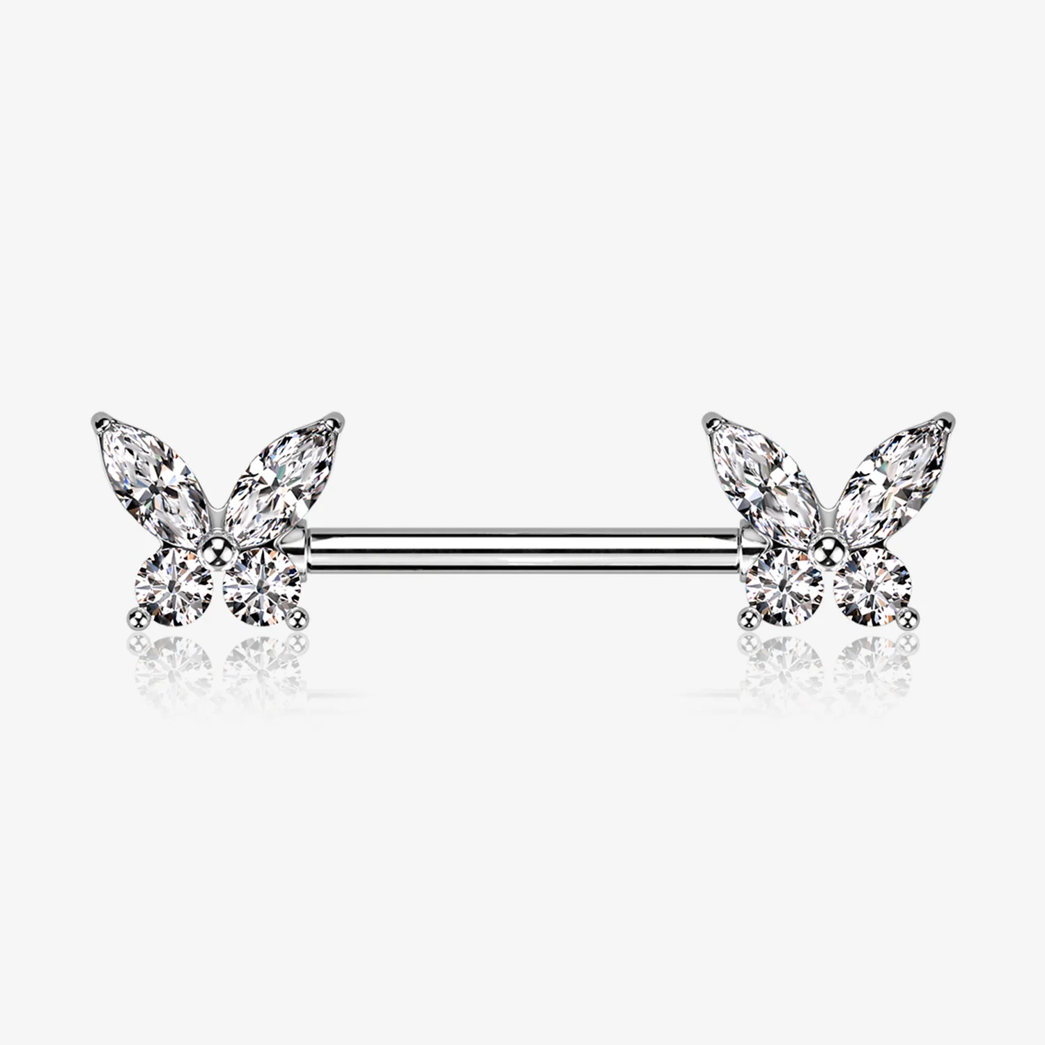 A Pair of Brilliant Sparkle Marquise Butterfly Nipple Barbell