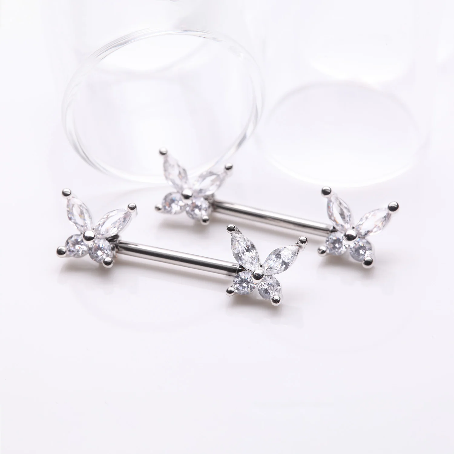 A Pair of Brilliant Sparkle Marquise Butterfly Nipple Barbell - Image 2
