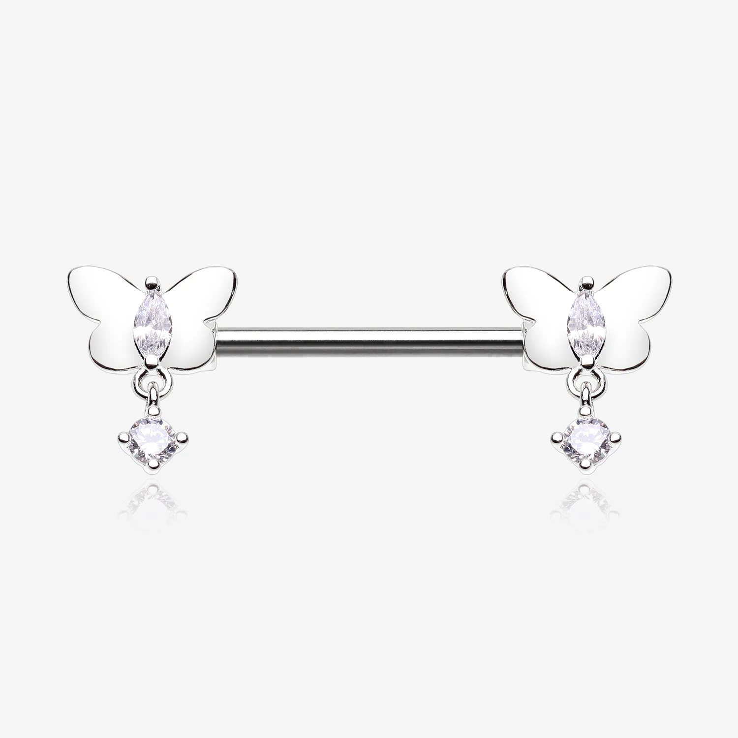 A Pair of Butterfly Sparkle Dangle Sparkle Nipple Barbell