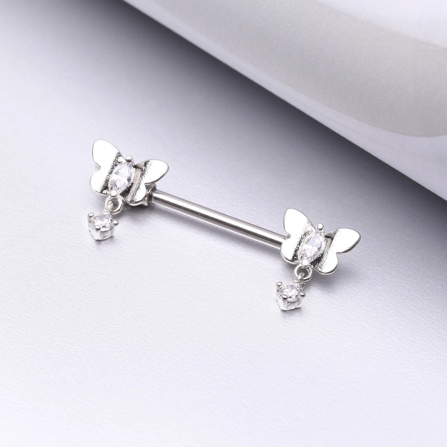 A Pair of Butterfly Sparkle Dangle Sparkle Nipple Barbell - Image 2