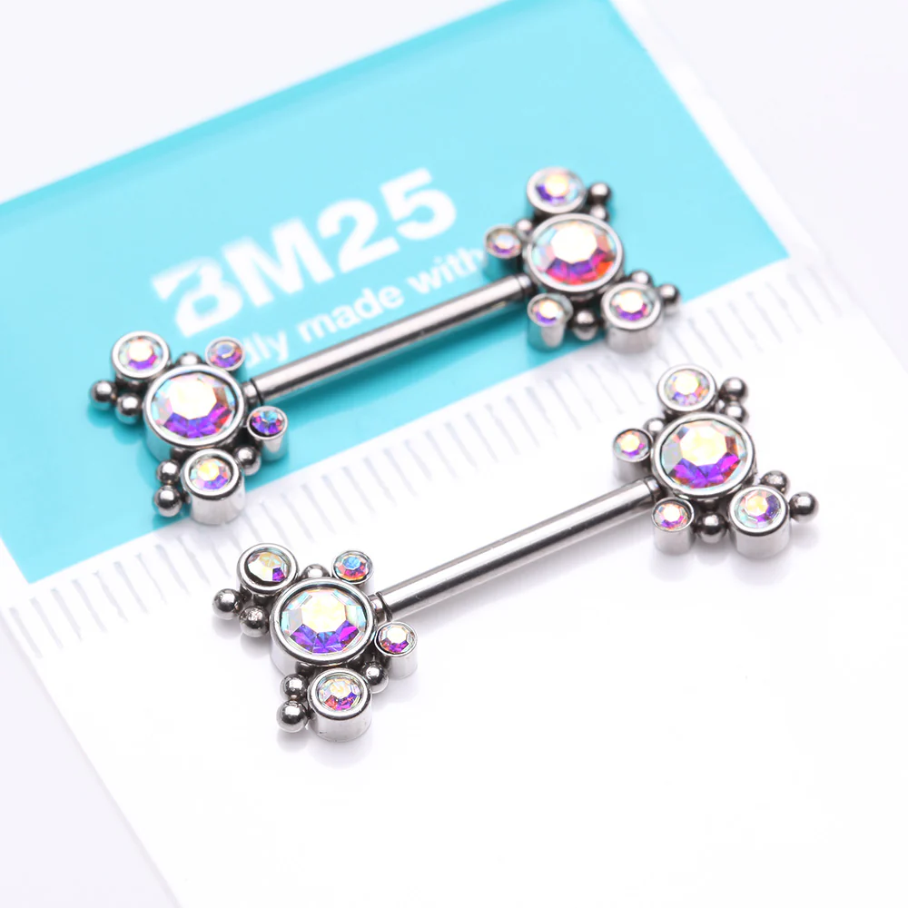 A Pair of Butterfly Sparkle Multi-Gem Threadless Nipple Barbell - Image 4