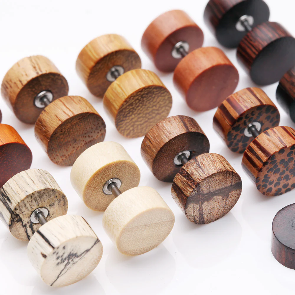A Pair of Cang Wood Fake Plug Earring - Image 4