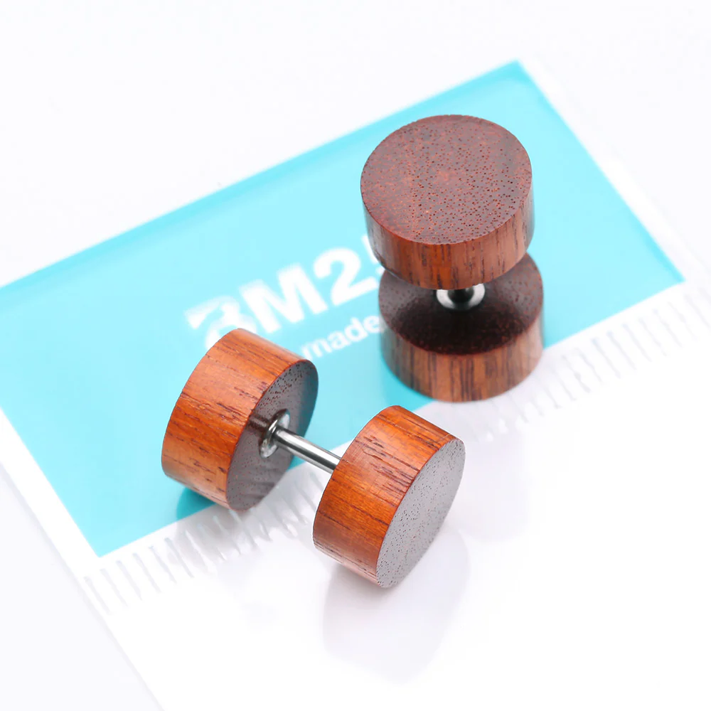 A Pair of Cang Wood Fake Plug Earring - Image 5