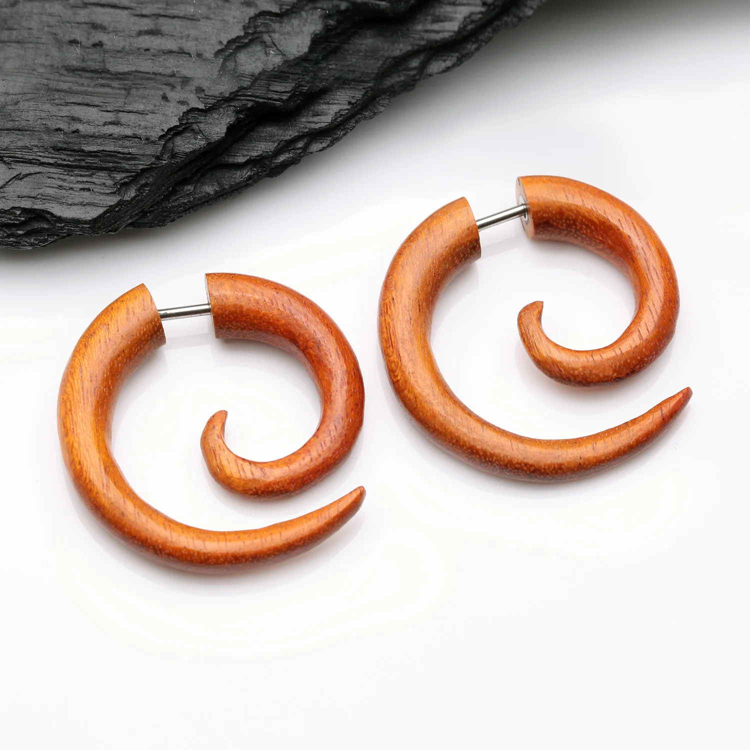 A Pair of Cang Wood Fake Spiral Hanger Earring - Image 2