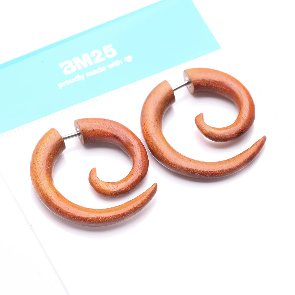 A Pair of Cang Wood Fake Spiral Hanger Earring - Image 5