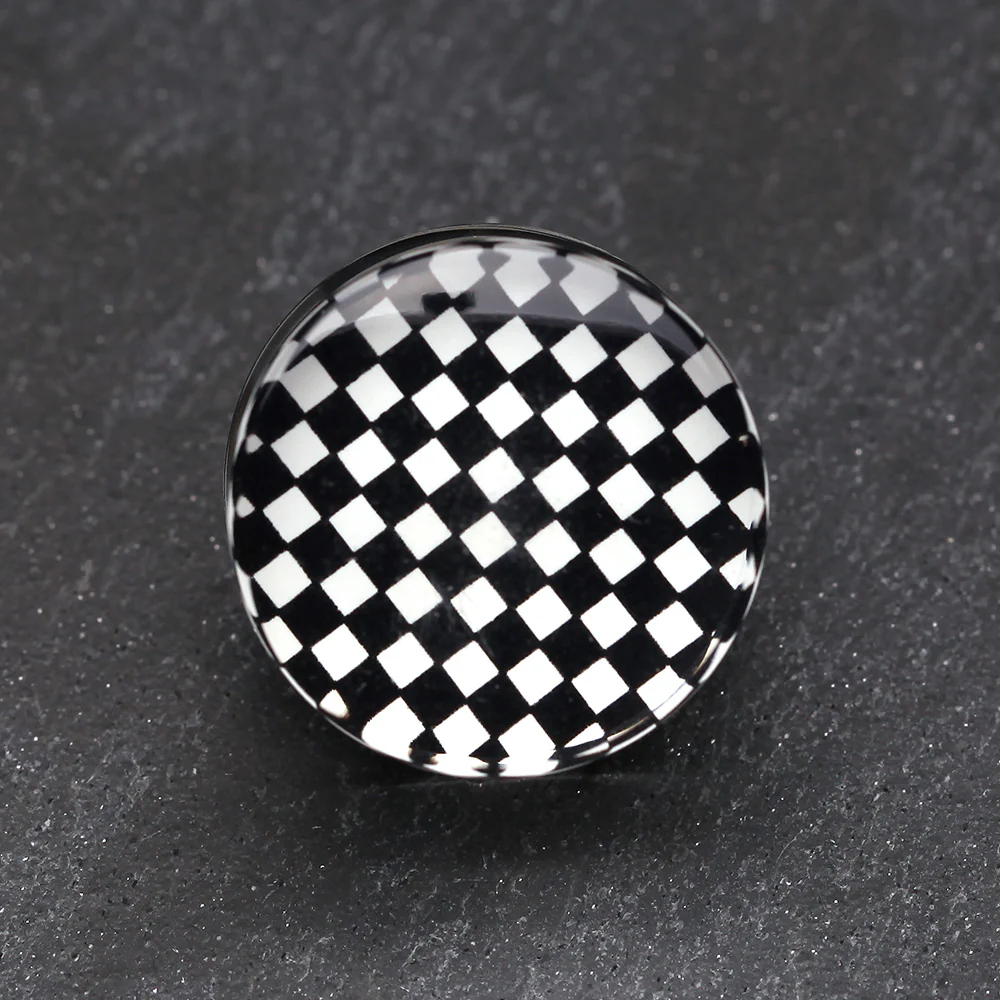 A Pair of Classic Checker Inlay Double Flared Ear Gauge Plug - Image 3
