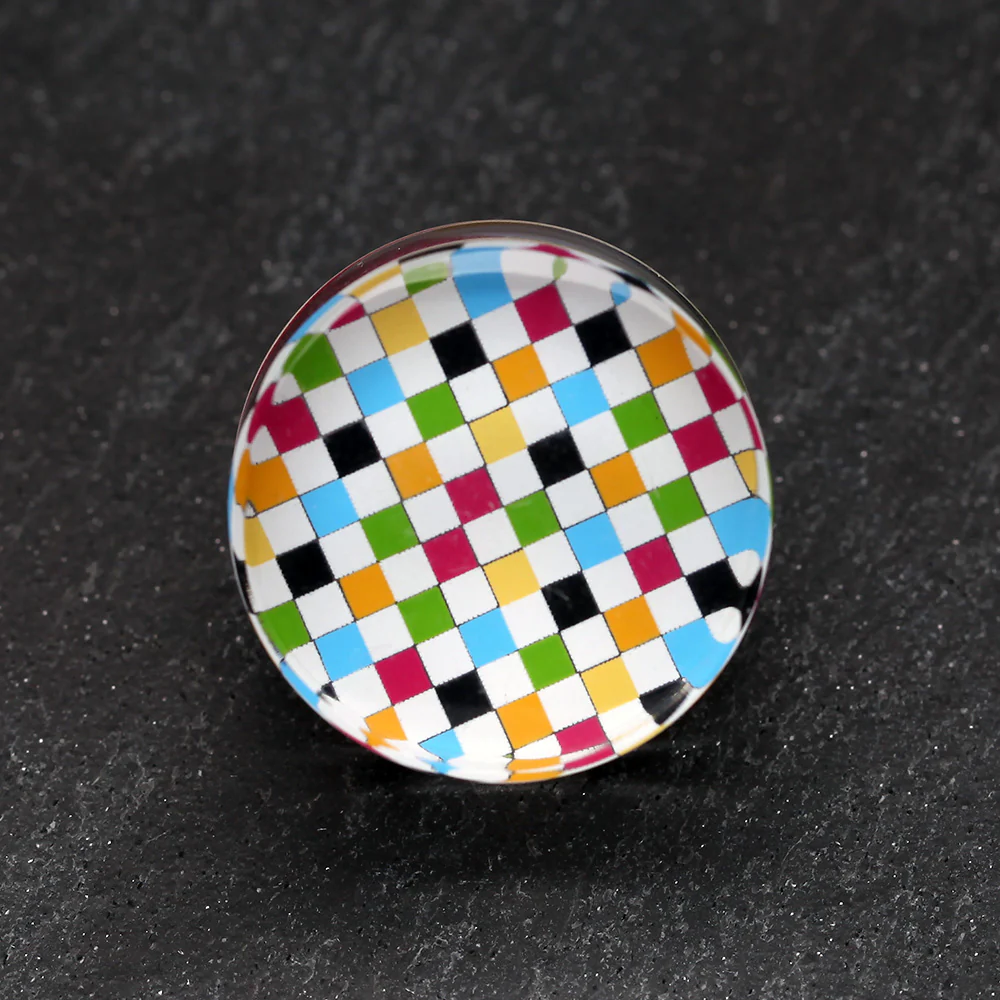 A Pair of Classic Checker Inlay Double Flared Ear Gauge Plug - Image 3