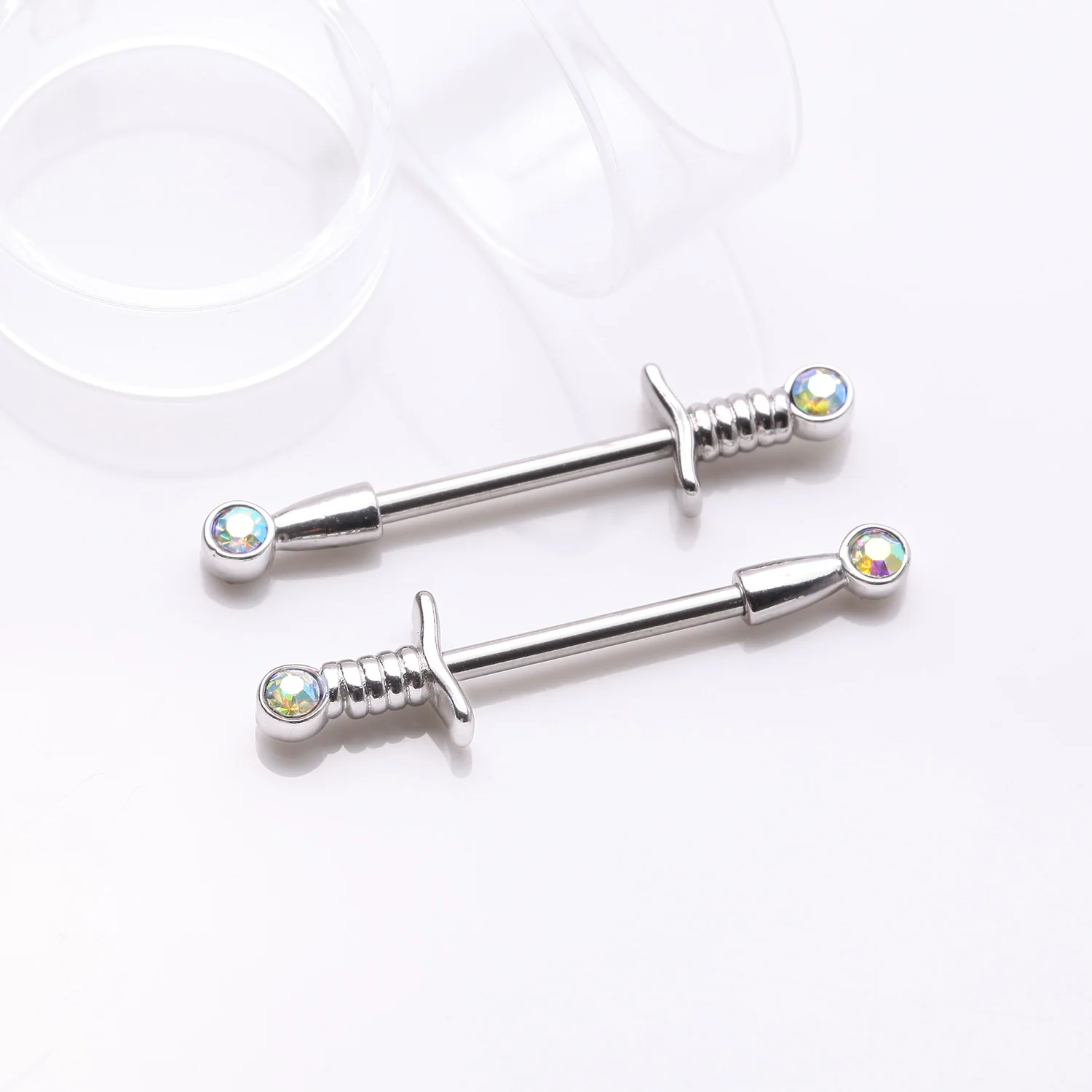 A Pair of Classic Sparkle Dagger Sword Nipple Barbell - Image 2