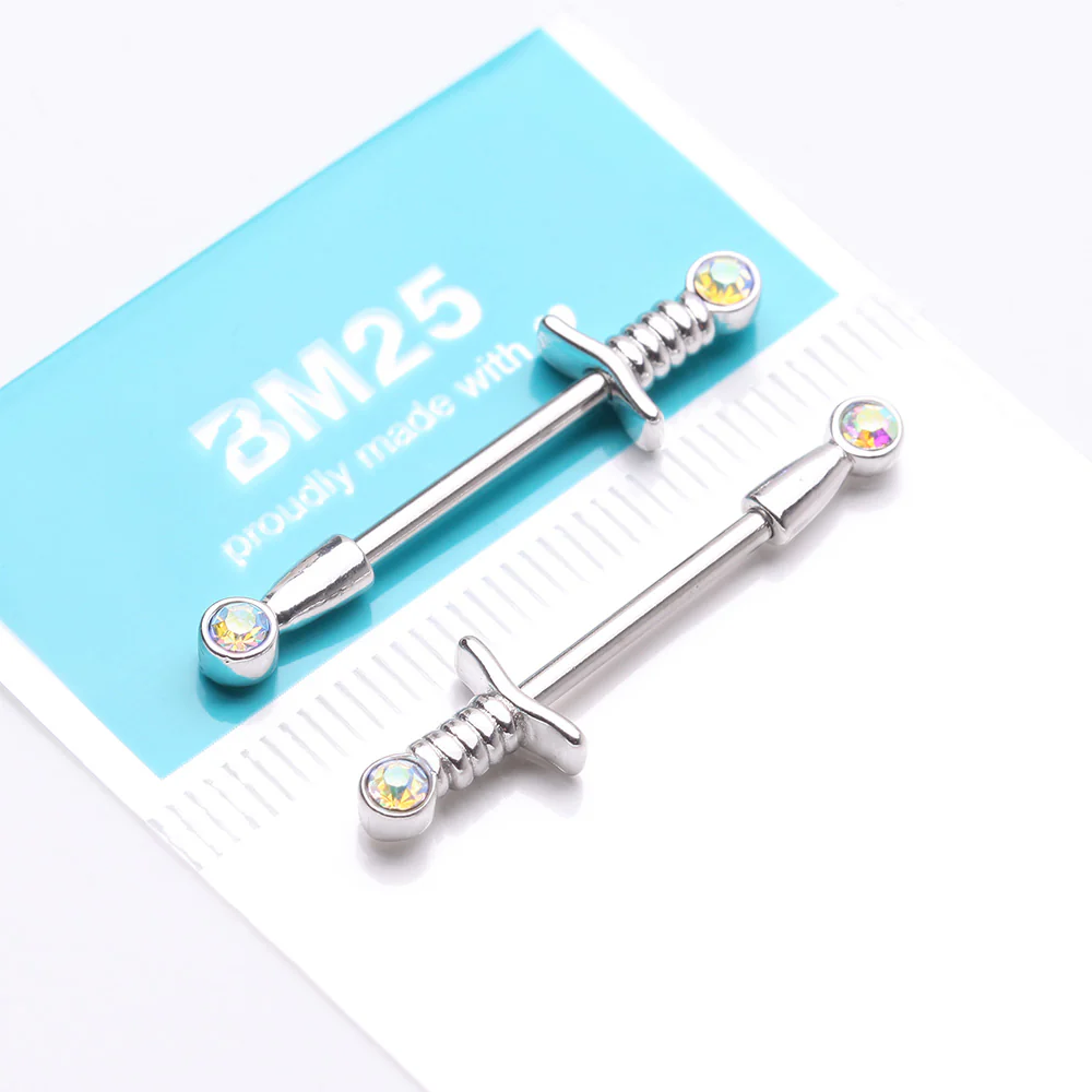 A Pair of Classic Sparkle Dagger Sword Nipple Barbell - Image 4