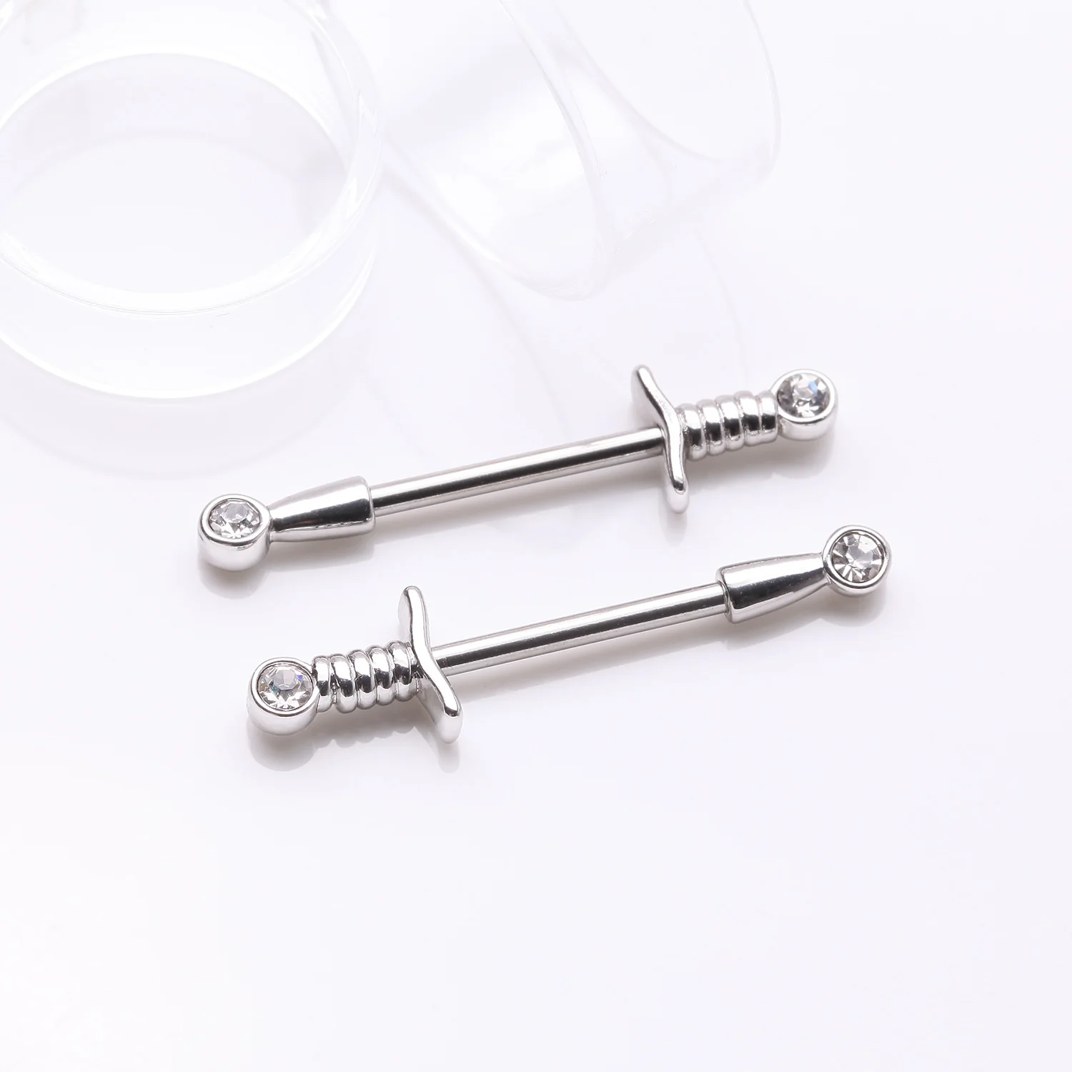 A Pair of Classic Sparkle Dagger Sword Nipple Barbell - Image 2