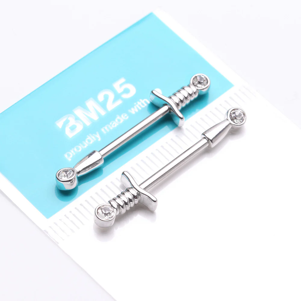 A Pair of Classic Sparkle Dagger Sword Nipple Barbell - Image 4