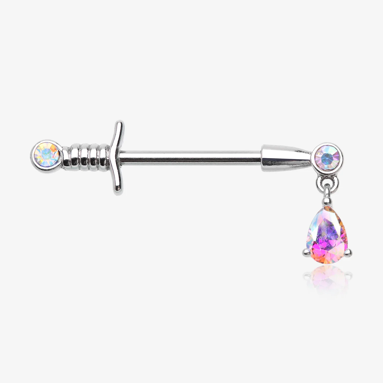 A Pair of Classic Sparkle Dagger Sword Teardrop Dangle Nipple Barbell