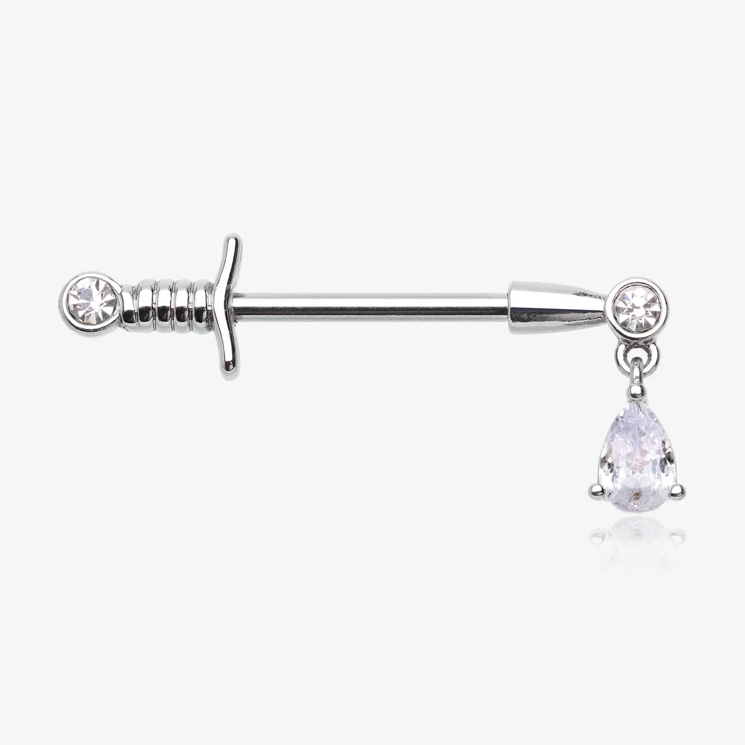 A Pair of Classic Sparkle Dagger Sword Teardrop Dangle Nipple Barbell