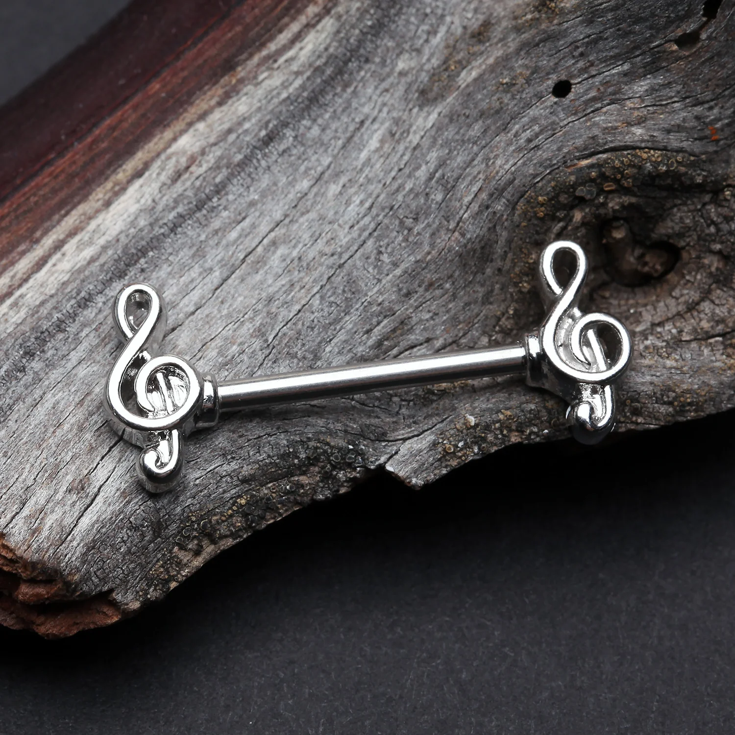 A Pair of Classic Treble Clef Music Note Nipple Barbell - Image 2