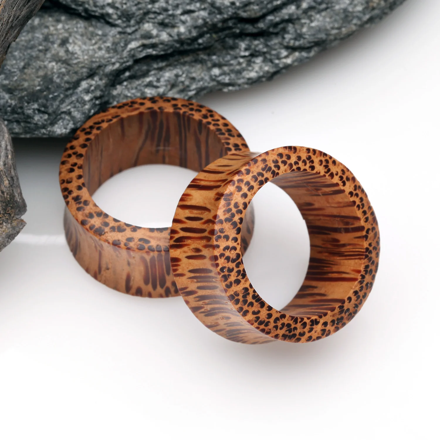 A Pair of Coconut Wood Double Flared Tunnel Plug - Image 2