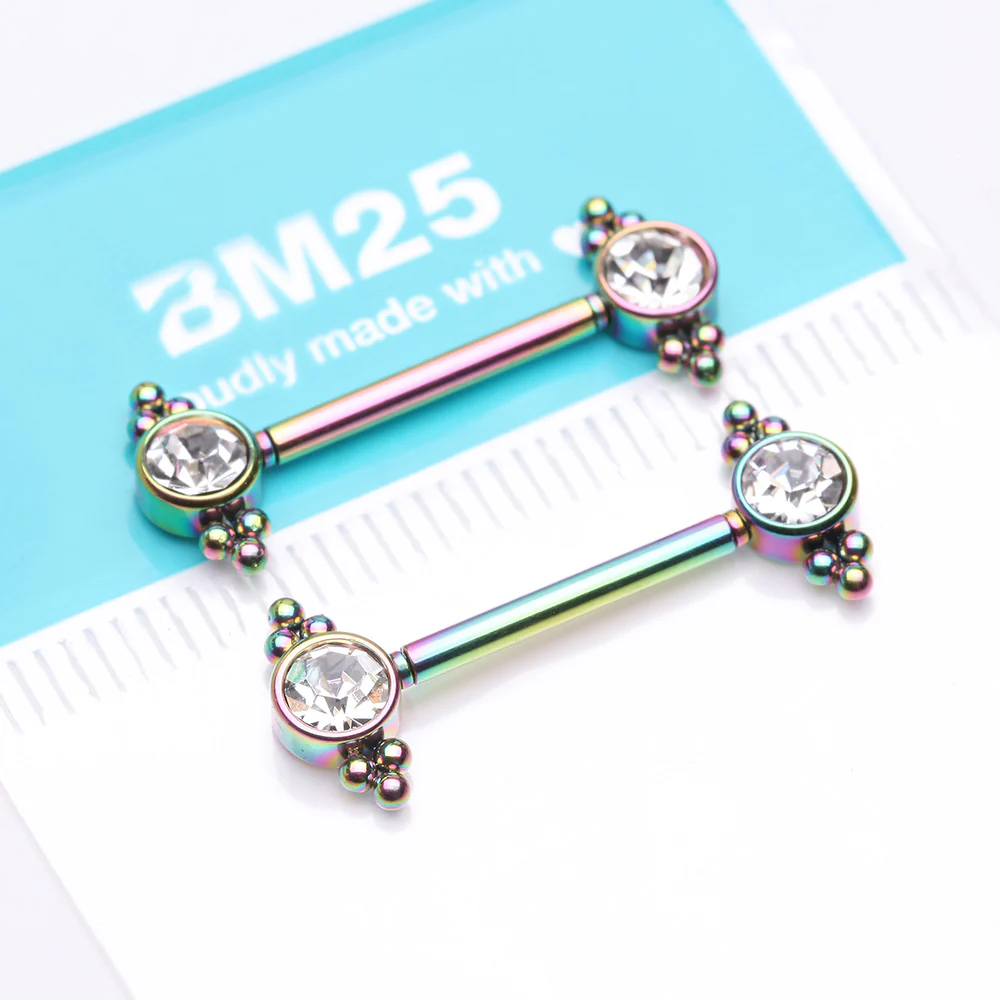 A Pair of Colorline Majestic Bali Beads Sparkle Threadless Nipple Barbell - Image 4