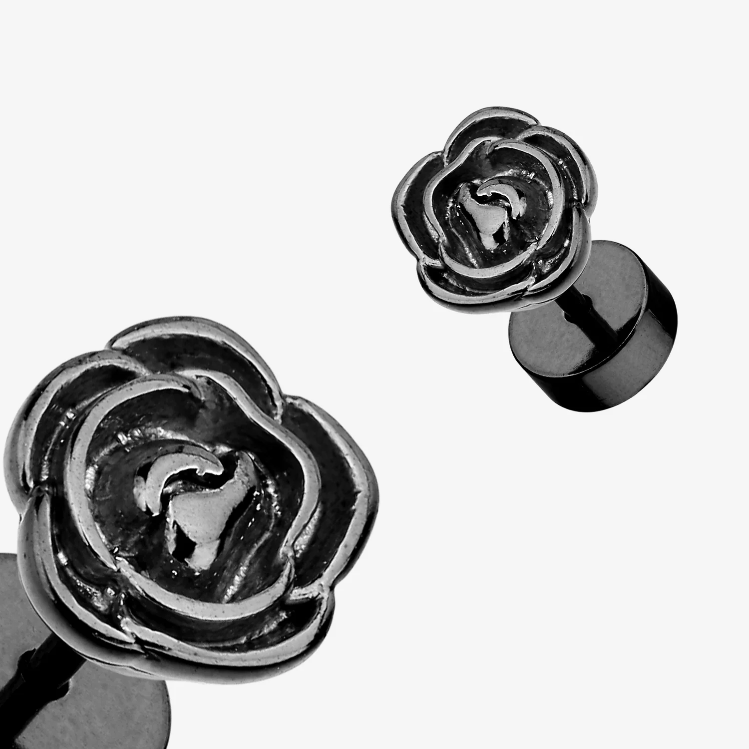 A Pair of Colorline Rose Blossom Steel Fake Plug Earring - Image 2