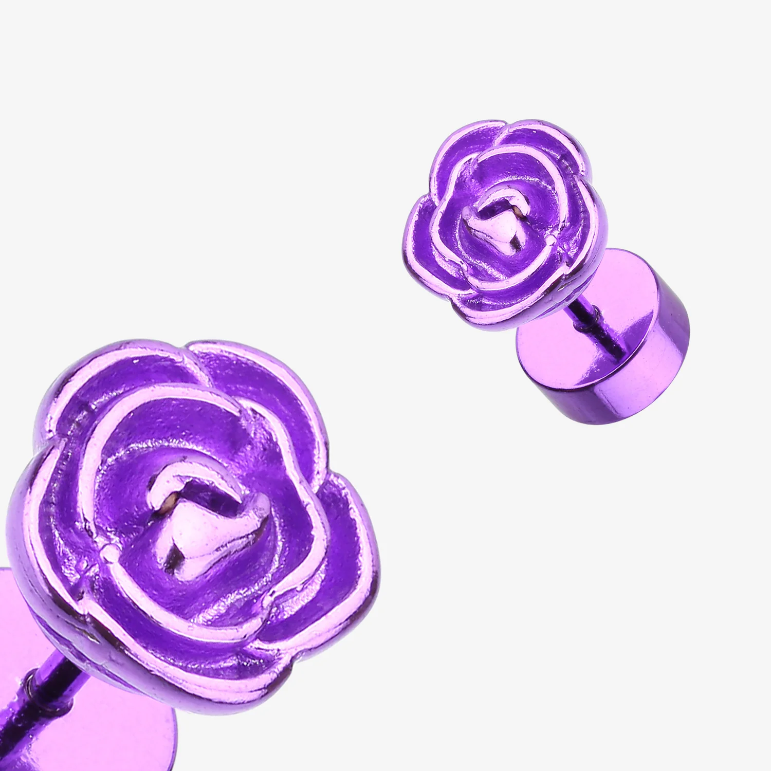 A Pair of Colorline Rose Blossom Steel Fake Plug Earring - Image 2