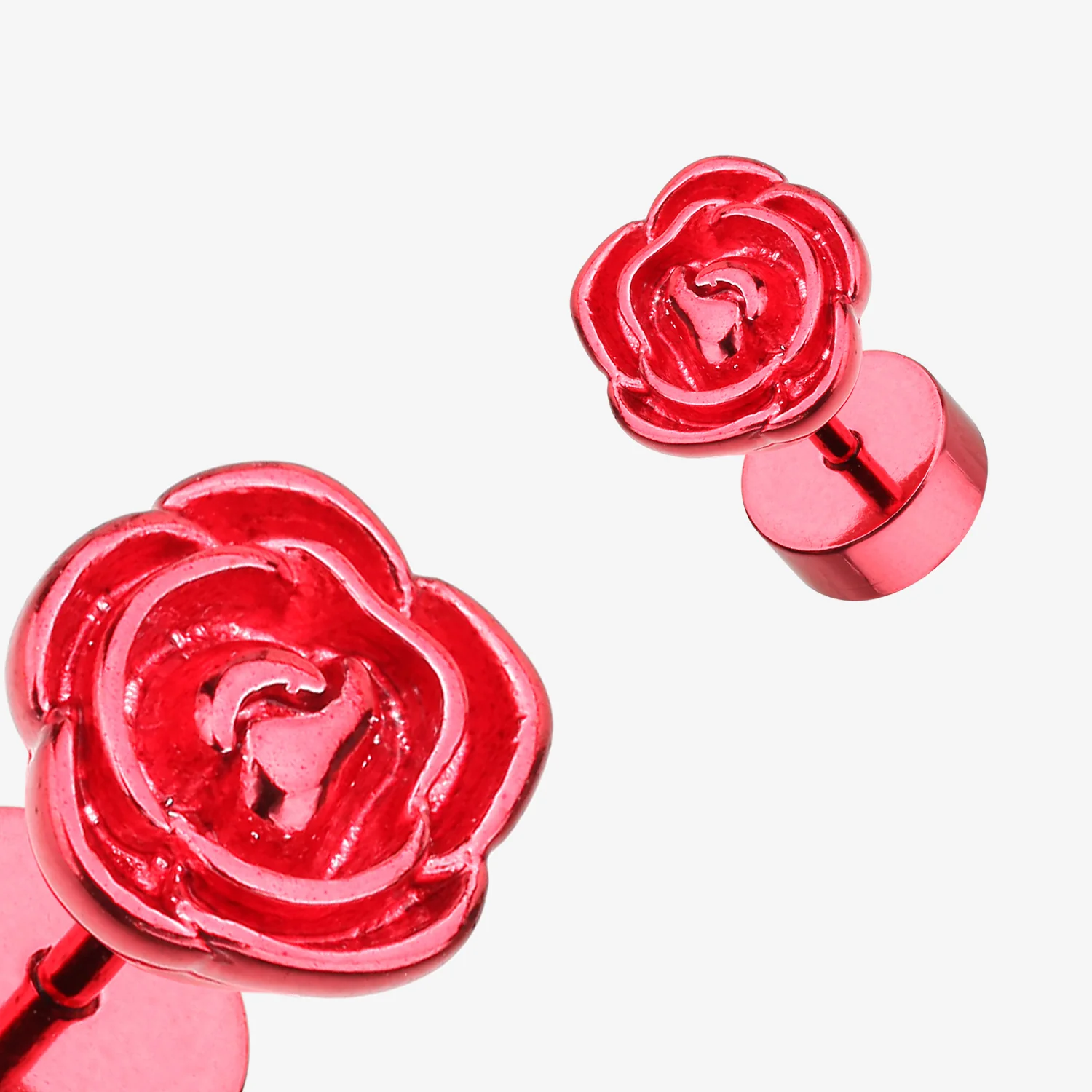 A Pair of Colorline Rose Blossom Steel Fake Plug Earring - Image 2