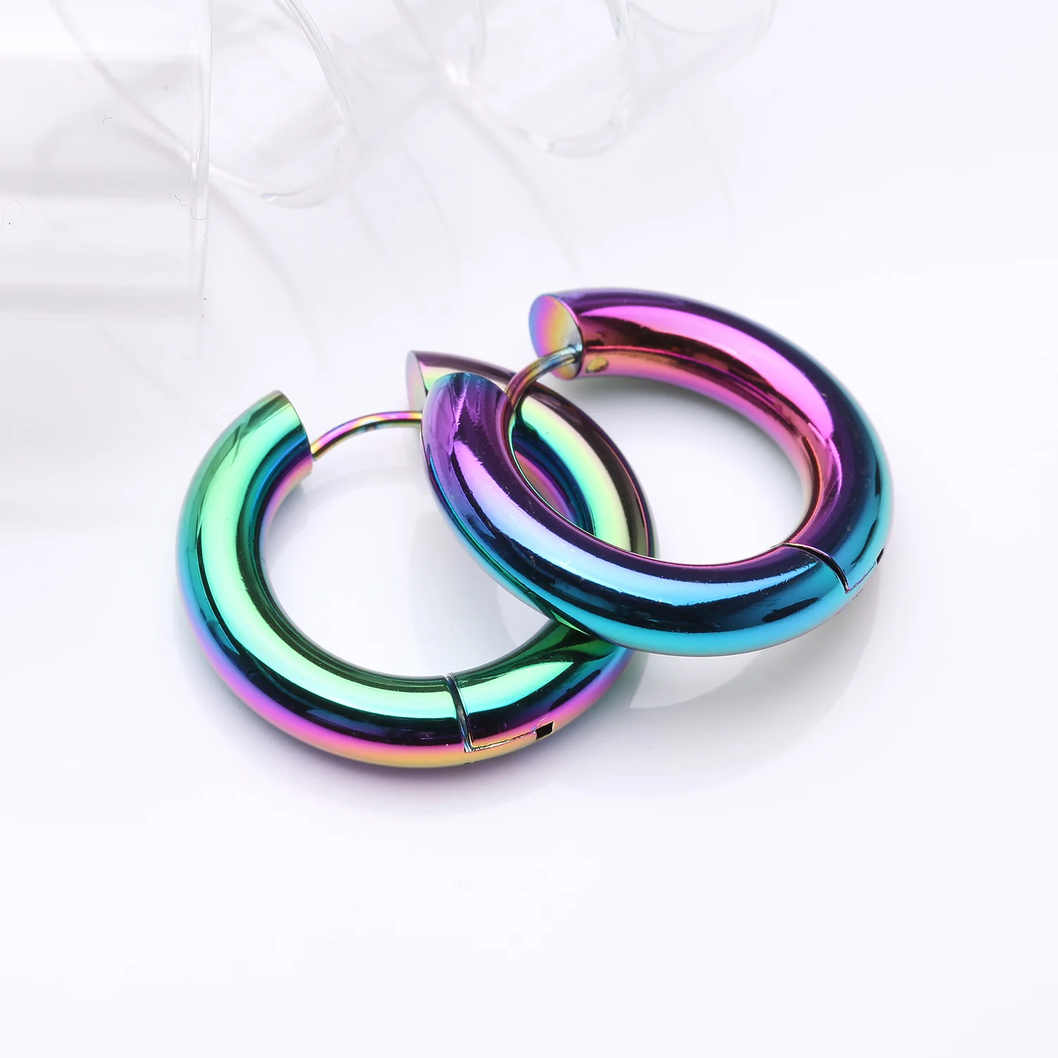 A Pair of Colorline Simple Hinged Huggie Hoop Steel Earring - Image 2