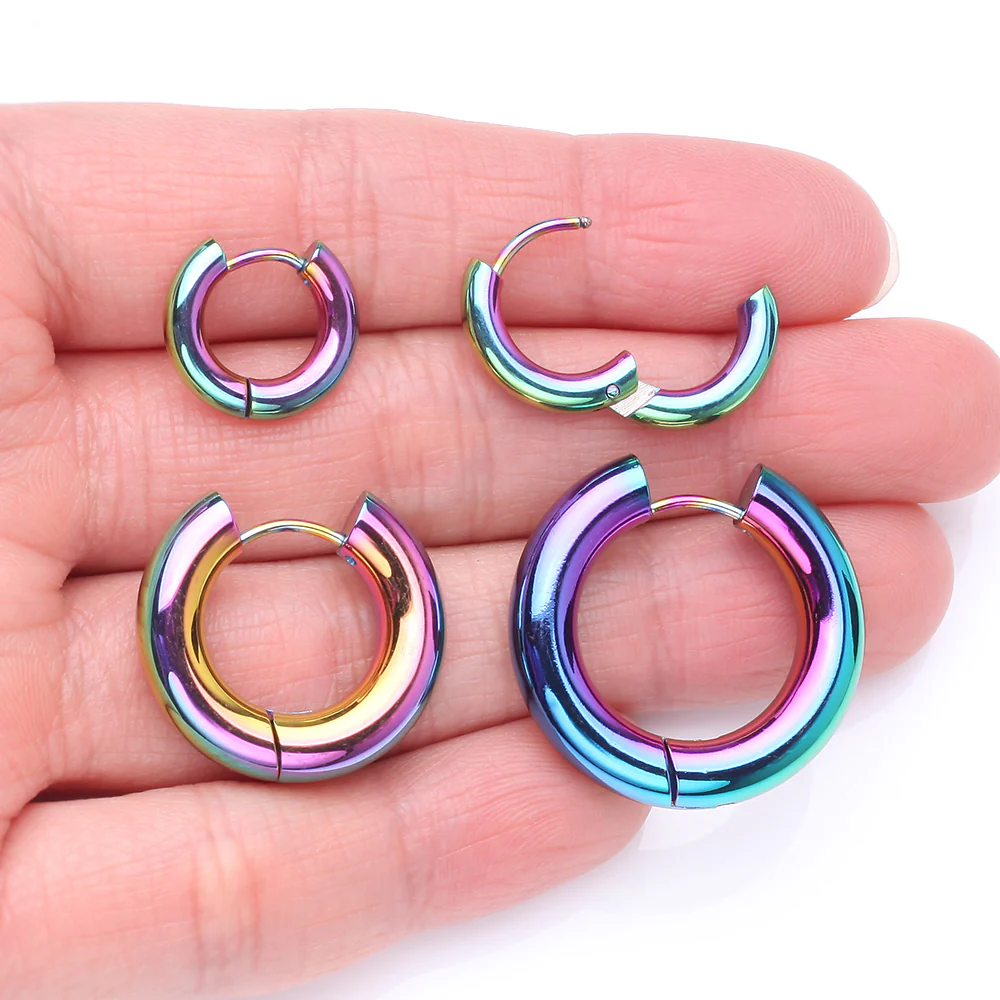 A Pair of Colorline Simple Hinged Huggie Hoop Steel Earring - Image 3