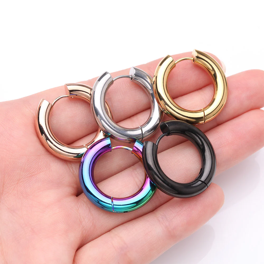 A Pair of Colorline Simple Hinged Huggie Hoop Steel Earring - Image 4