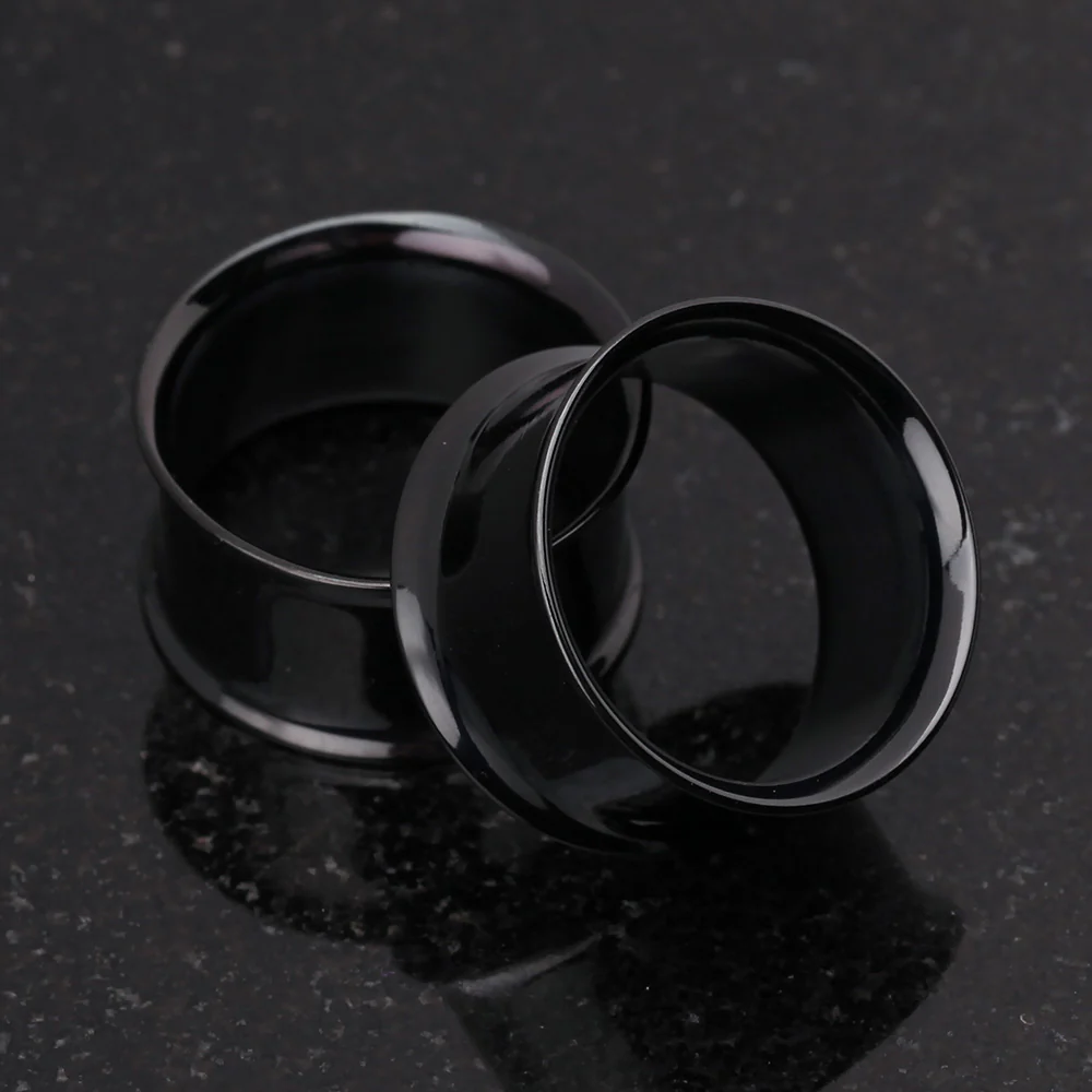 A Pair of Blackline Steel Double Flared Ear Gauge Flesh Tunnel Plug - Image 4