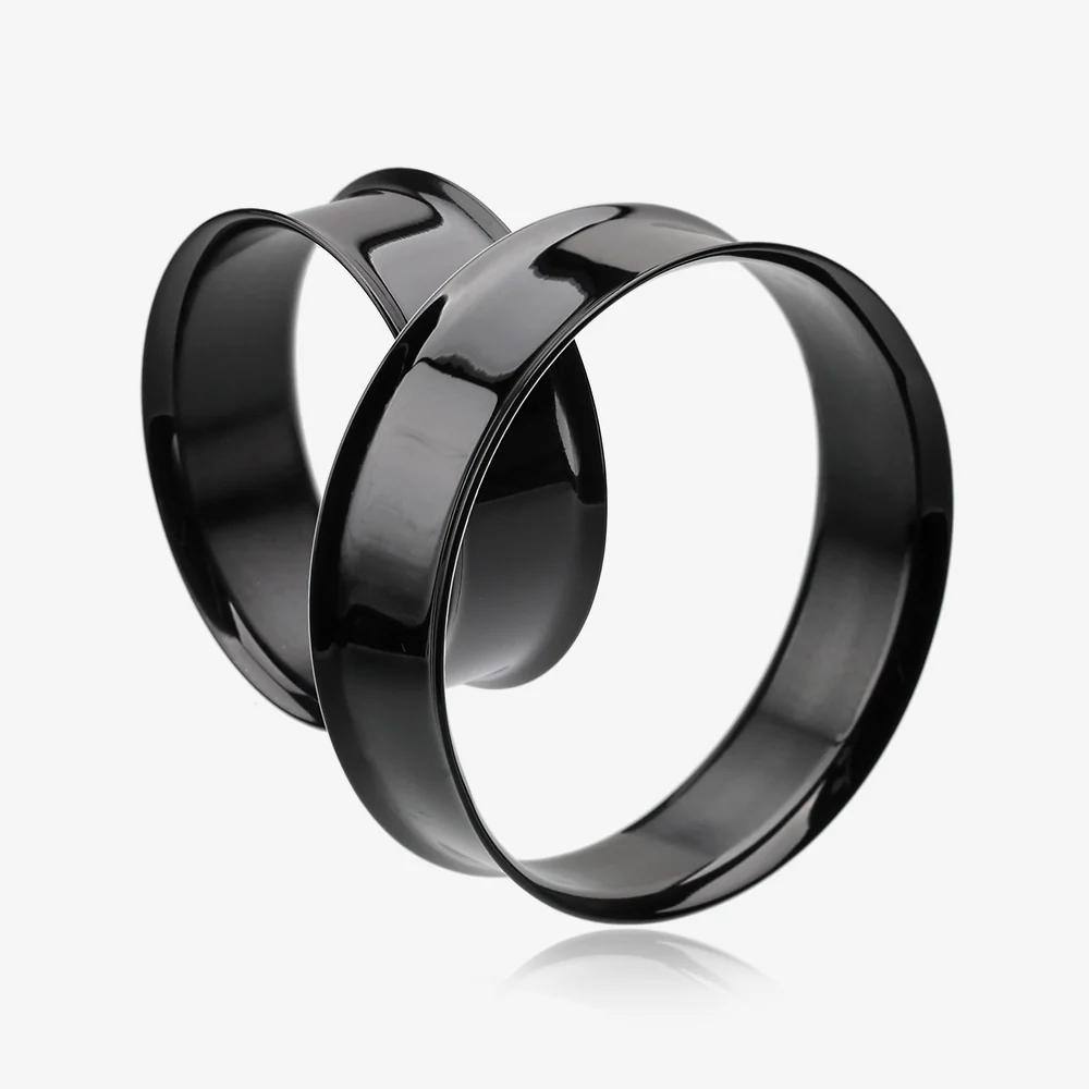 A Pair of Blackline Steel Double Flared Ear Gauge Flesh Tunnel Plug - Image 5