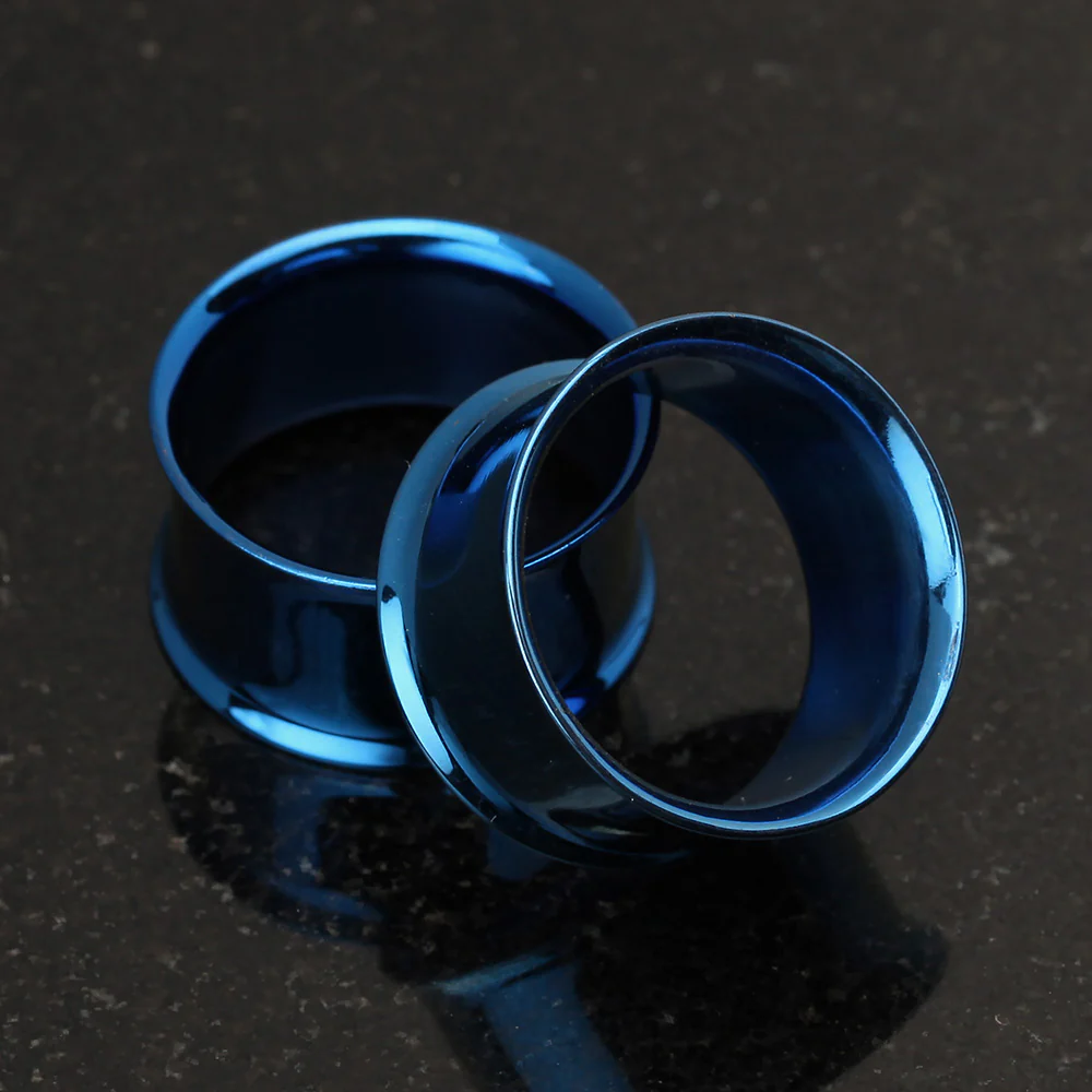 A Pair of Colorline Steel Double Flared Ear Gauge Flesh Tunnel Plug - Image 4