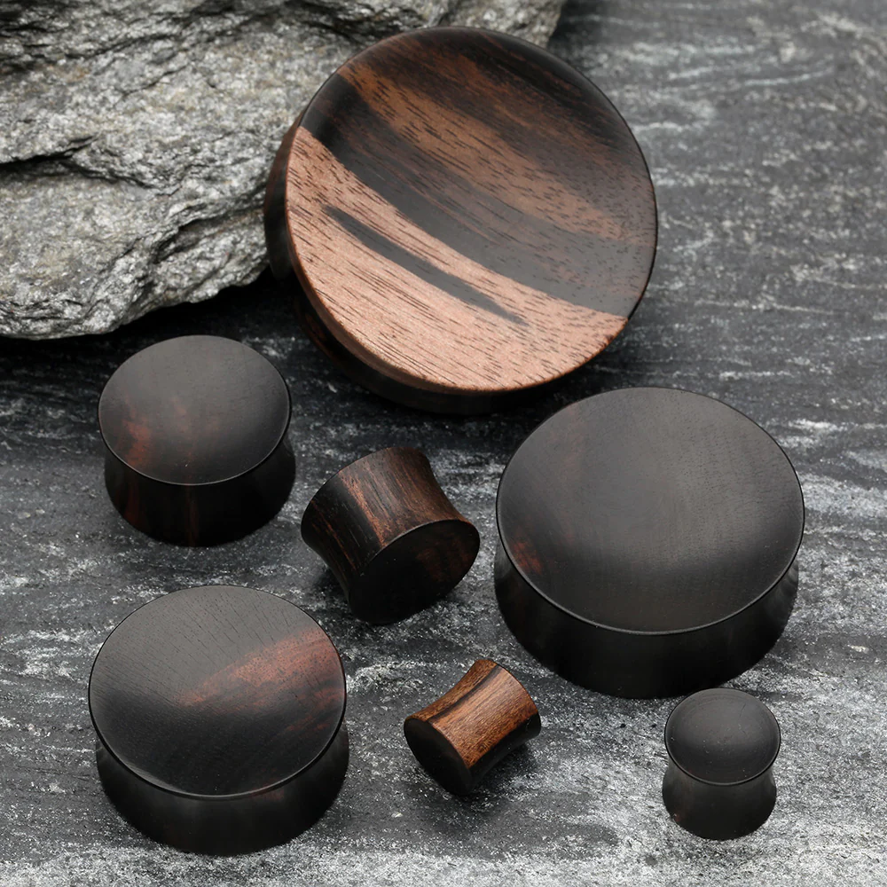 A Pair of Concave Tiger Ebony Wood Double Flared Plug - Image 3