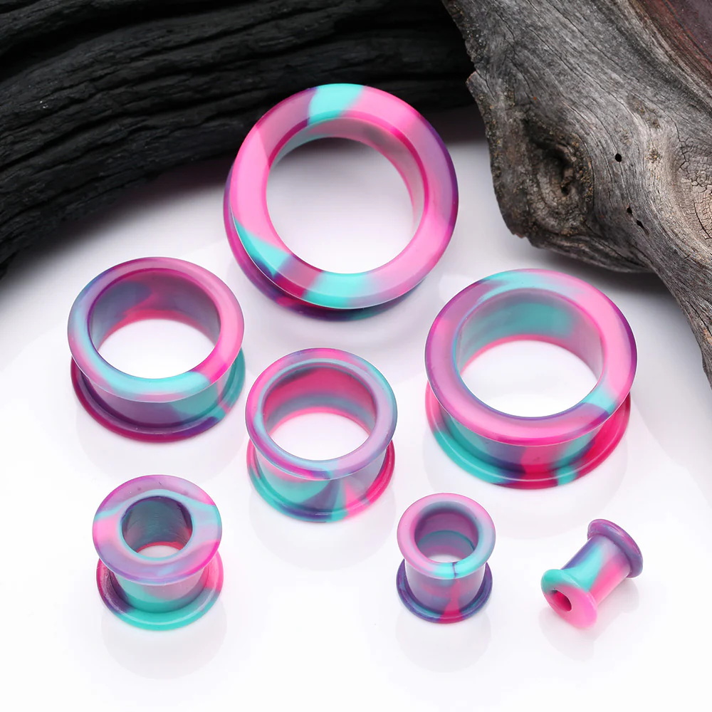 A Pair of Cosmic Flair Camo Flexible Silicone Double Flared Tunnel Plug - Image 3