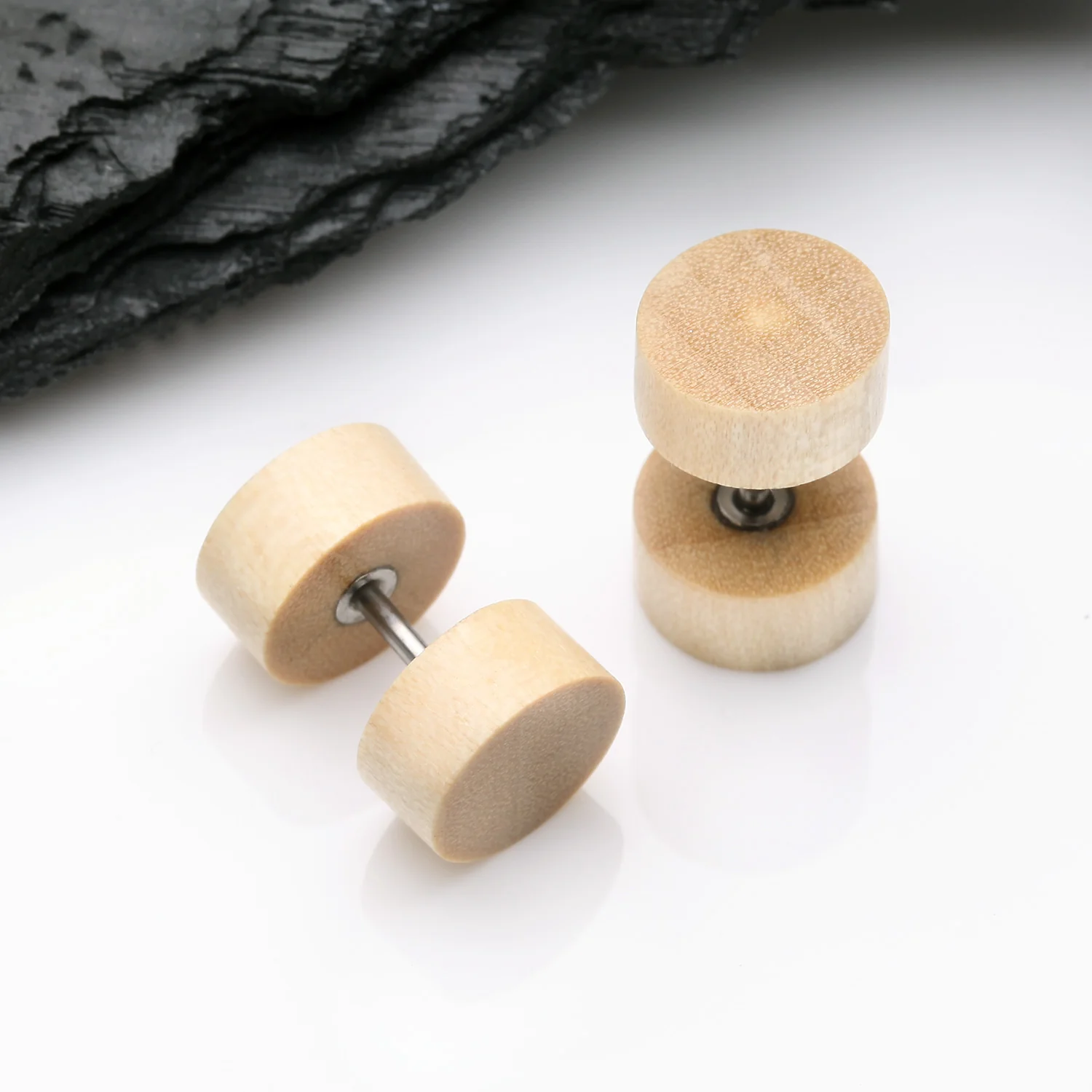 A Pair of Crocodile Wood Fake Plug Earring - Image 2