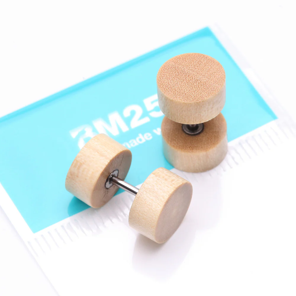 A Pair of Crocodile Wood Fake Plug Earring - Image 5