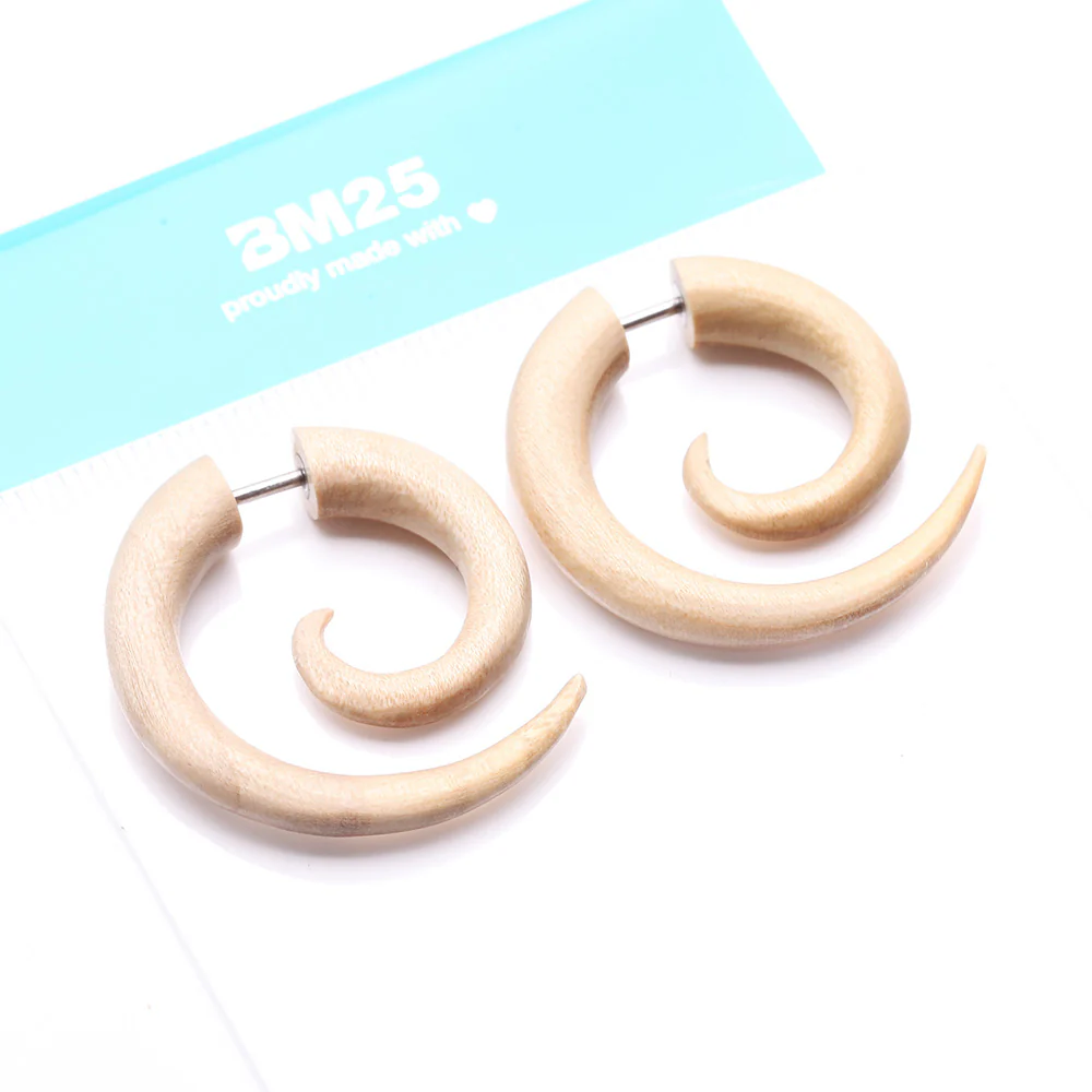 A Pair of Crocodile Wood Fake Spiral Hanger Earring - Image 5