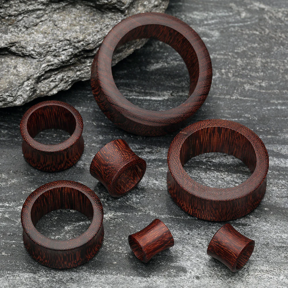 A Pair of Dark Tamarind Wood Double Flared Tunnel Plug - Image 3