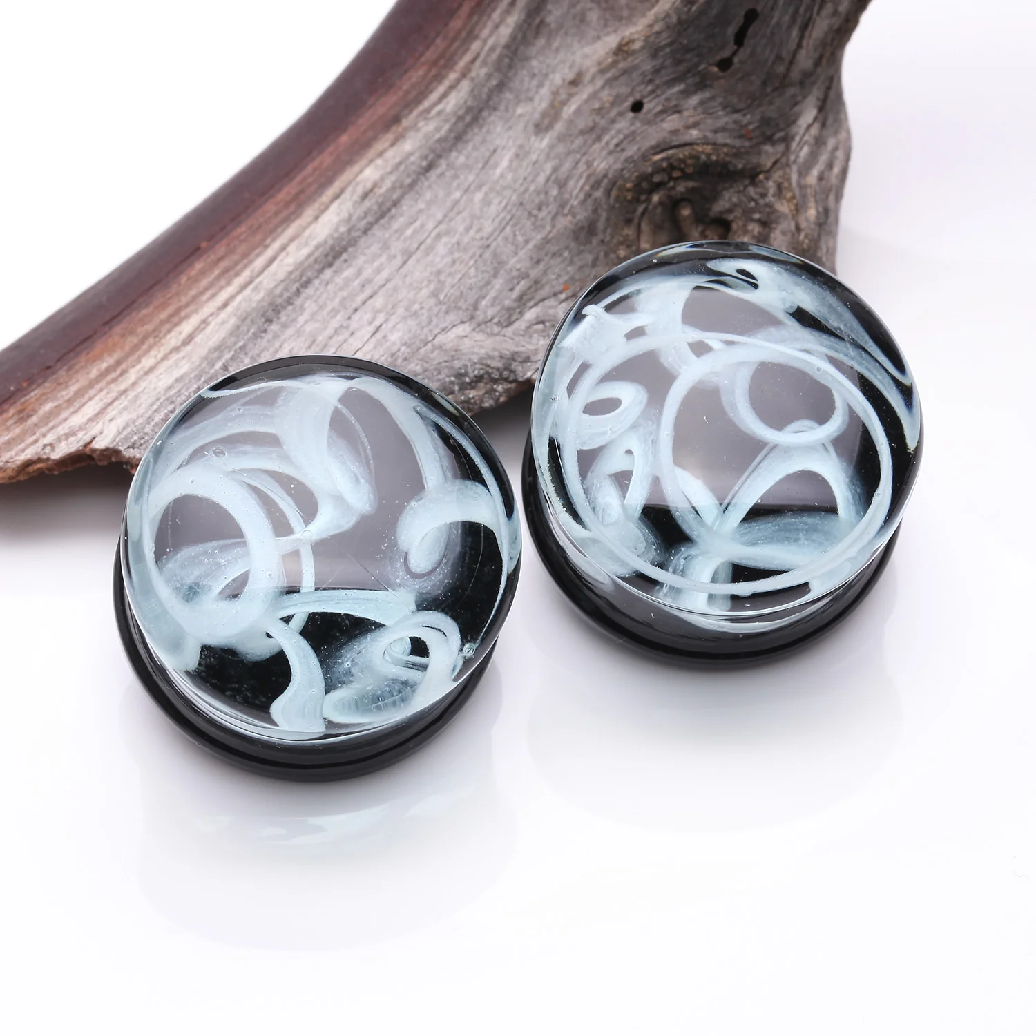 A Pair of Deco Art Swirlesque Glass Double Flared Plug - Image 2