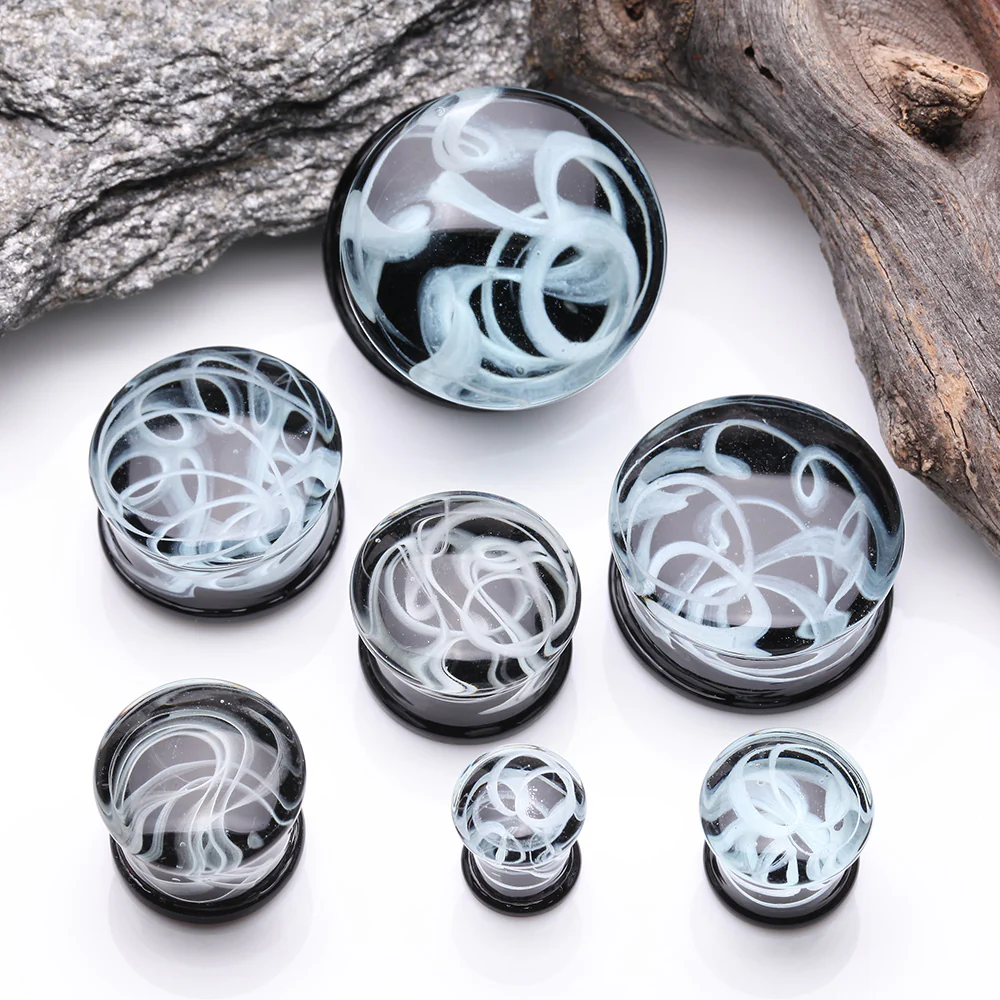 A Pair of Deco Art Swirlesque Glass Double Flared Plug - Image 3
