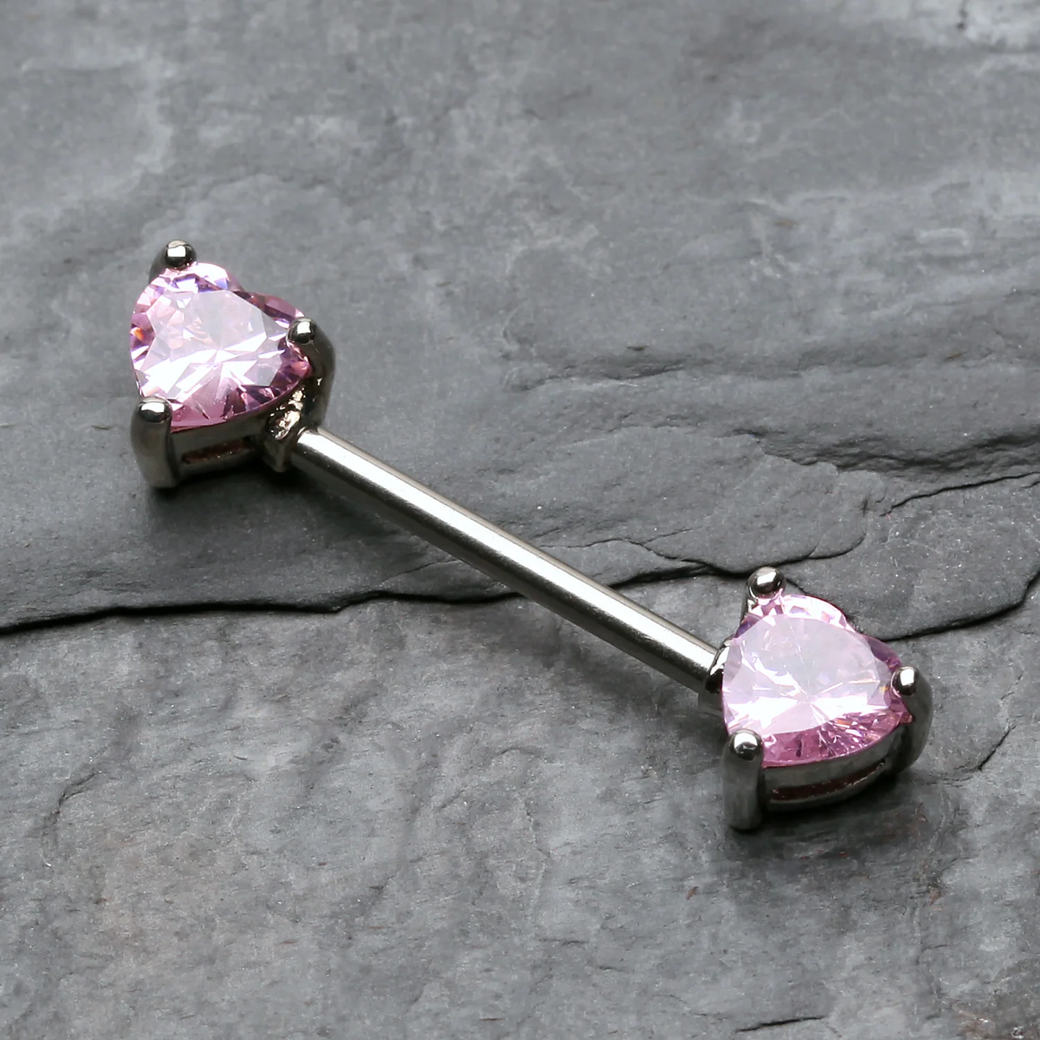 A Pair of Double Heart Gem Nipple Barbell Ring - Image 2