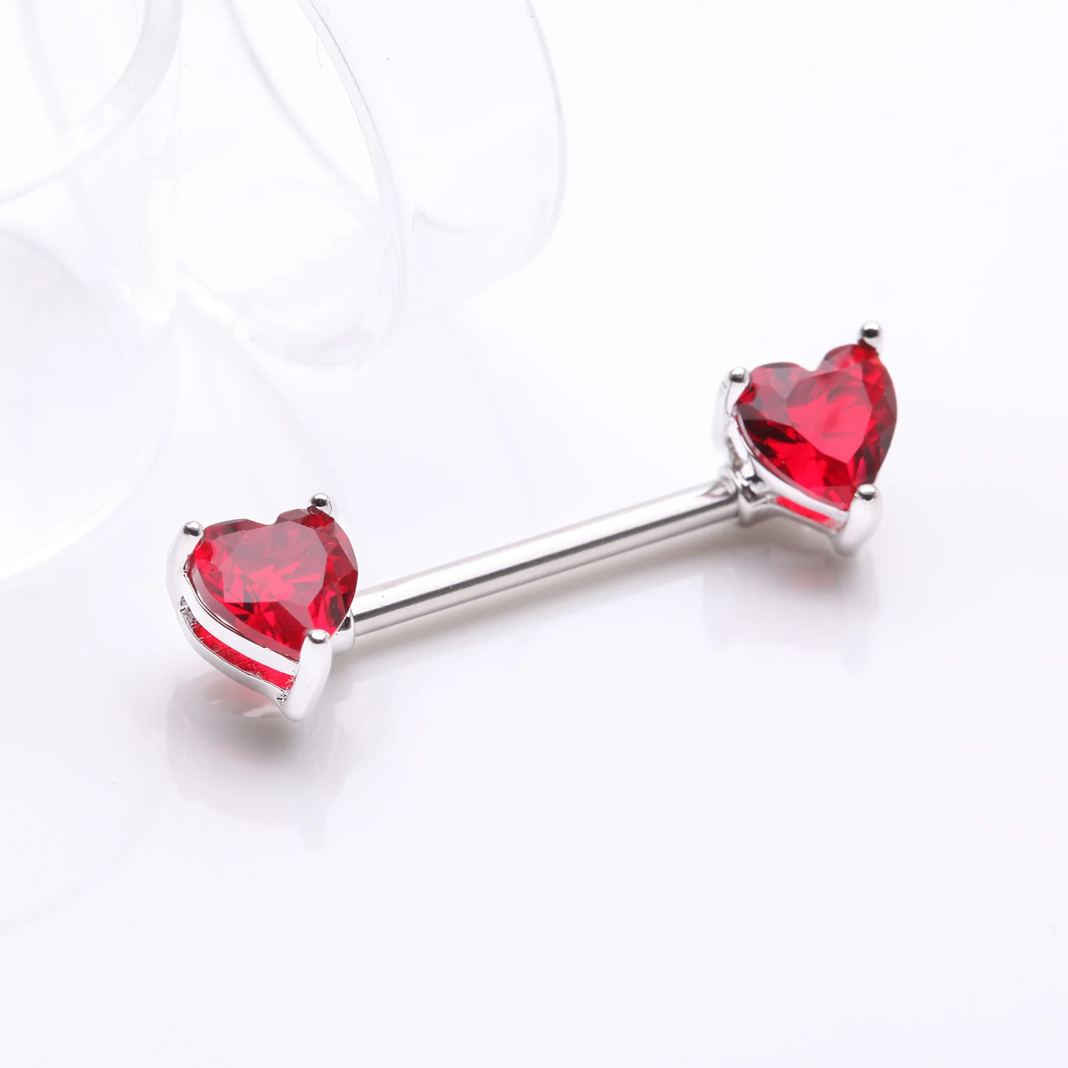 A Pair of Double Heart Gem Nipple Barbell Ring - Image 2