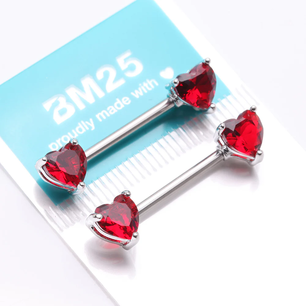 A Pair of Double Heart Gem Nipple Barbell Ring - Image 4