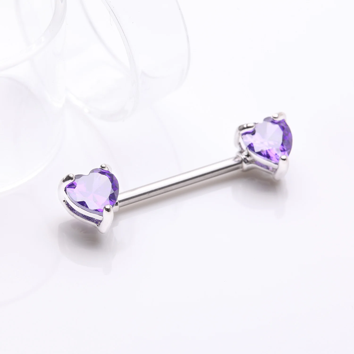 A Pair of Double Heart Gem Nipple Barbell Ring - Image 2