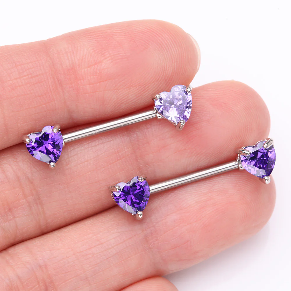 A Pair of Double Heart Gem Nipple Barbell Ring - Image 3