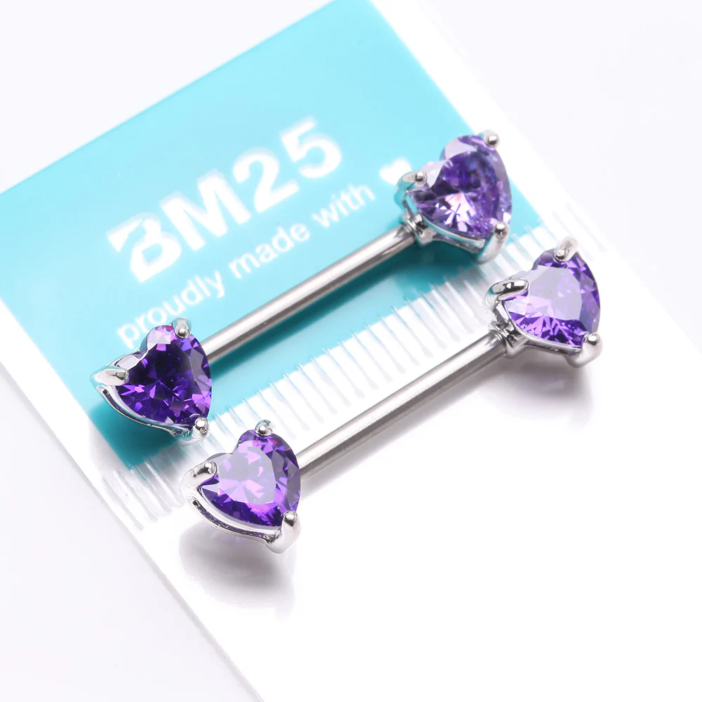 A Pair of Double Heart Gem Nipple Barbell Ring - Image 4
