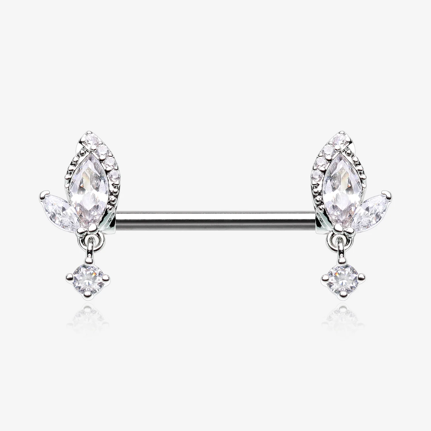 A Pair of Elegant Marquise Leaflet Dangle Sparkle Nipple Barbell