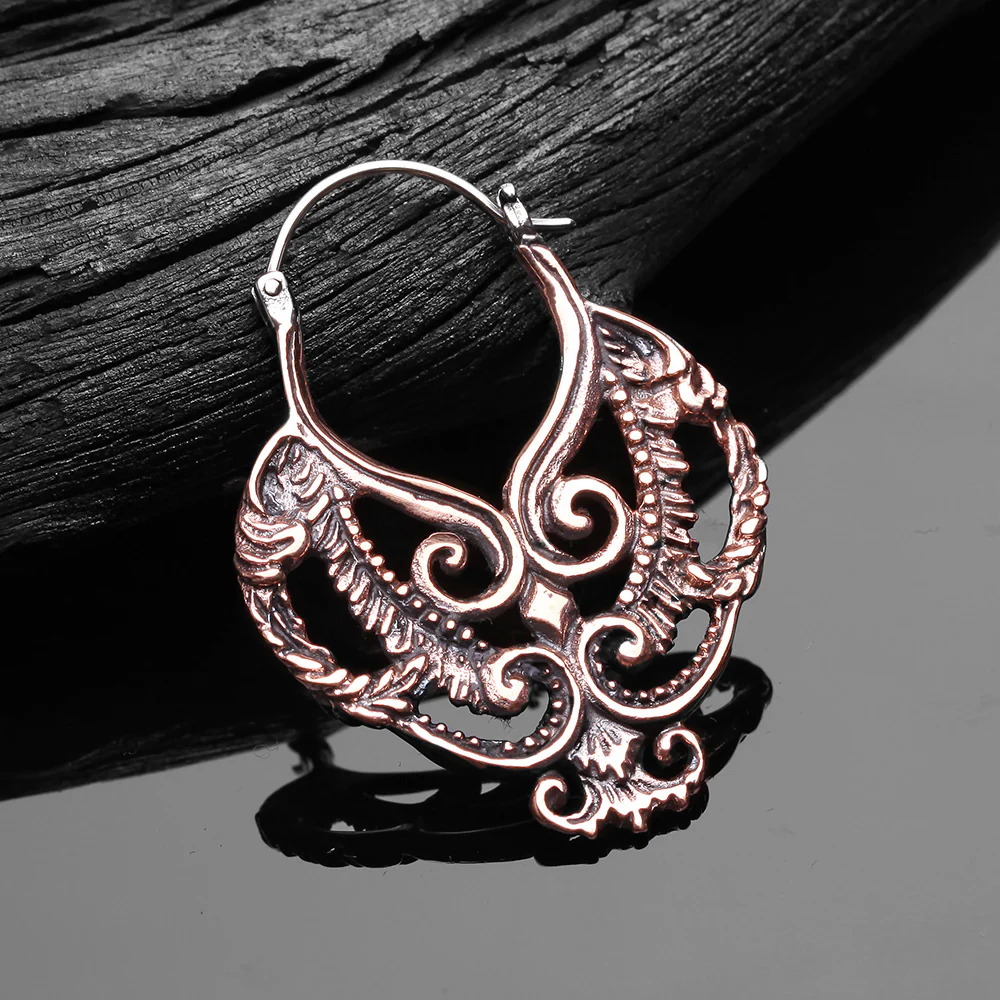 A Pair of Enchanted Royal Bali Filigree Copper Plug Hoop Earring - Image 3